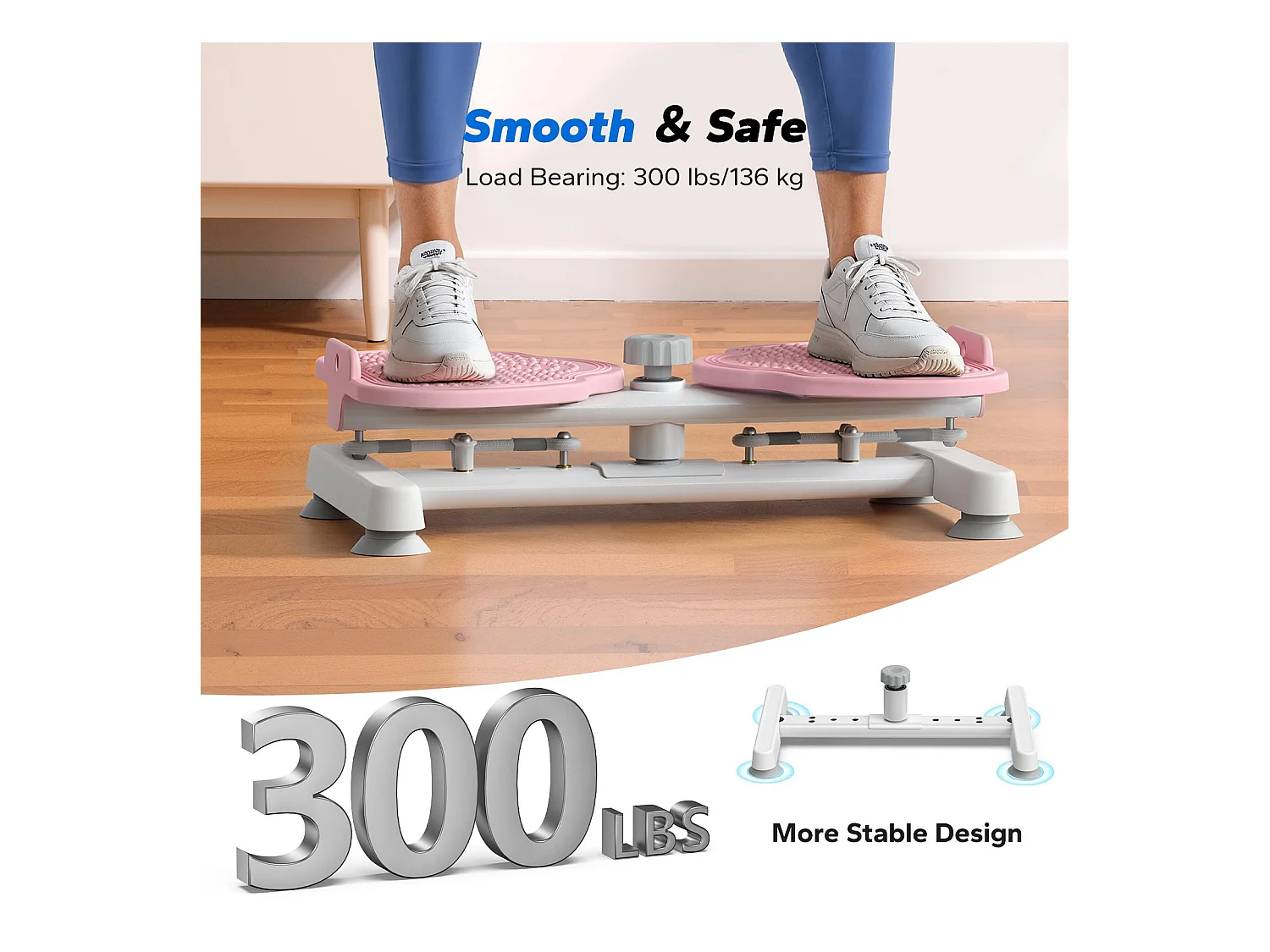 Twist Board MERACH con 2 corde elastiche 2×10 kg, tonifica corpo e addominali, compatto, carico max 136 kg, rosa