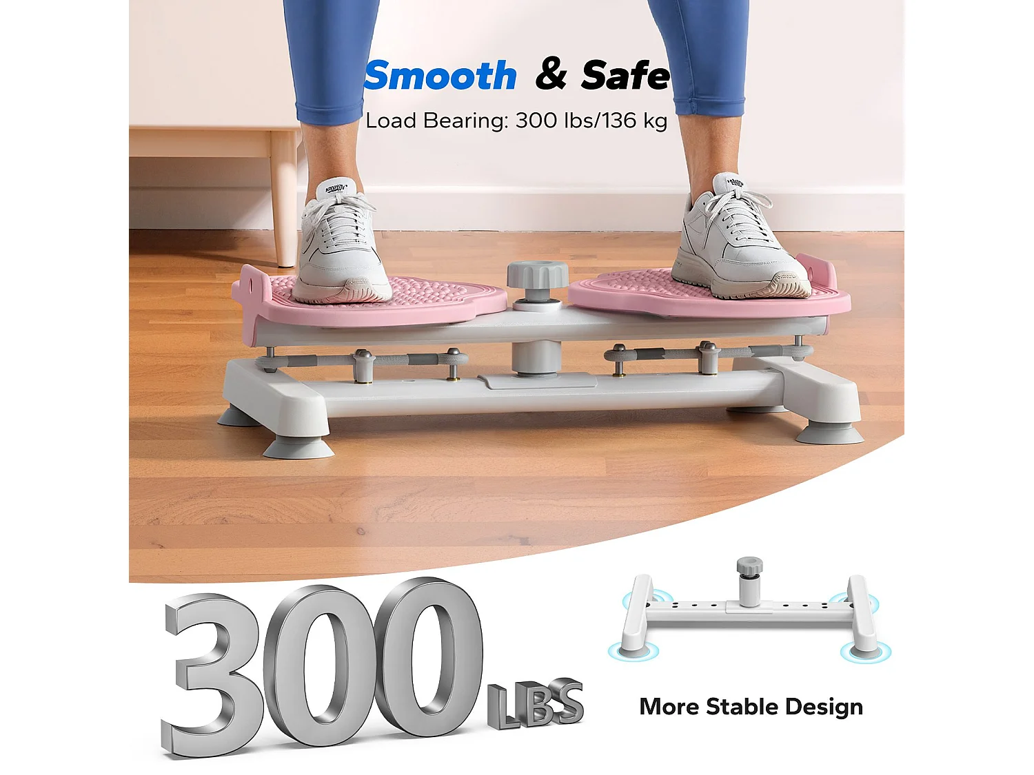 Plateau de torsion MERACH, Twist Board avec 2 cordes élastiques 2×10kg, tonifie corps et abdos, compact, charge 136kg, rose