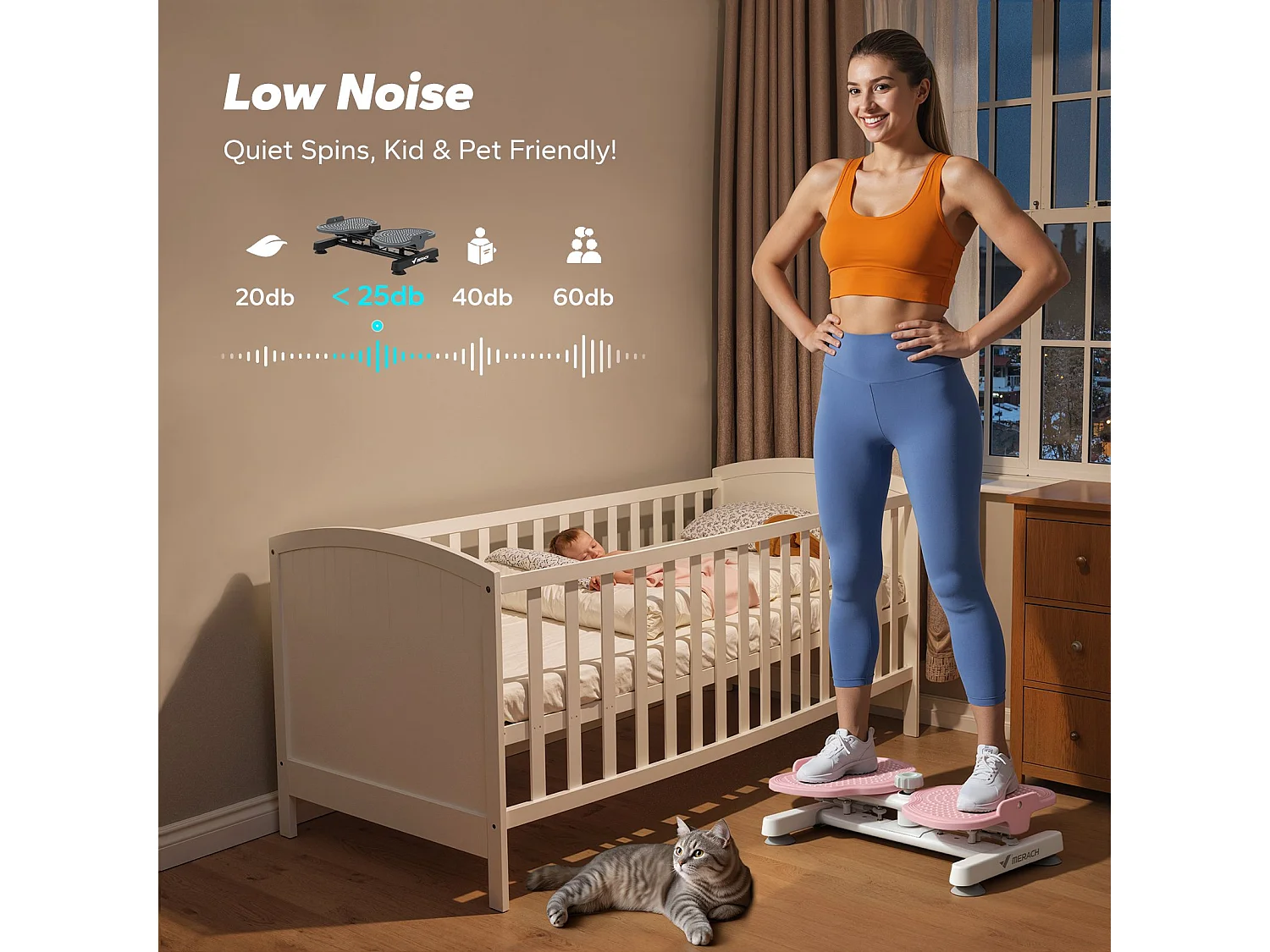 Plateau de torsion MERACH, Twist Board avec 2 cordes élastiques 2×10kg, tonifie corps et abdos, compact, charge 136kg, rose