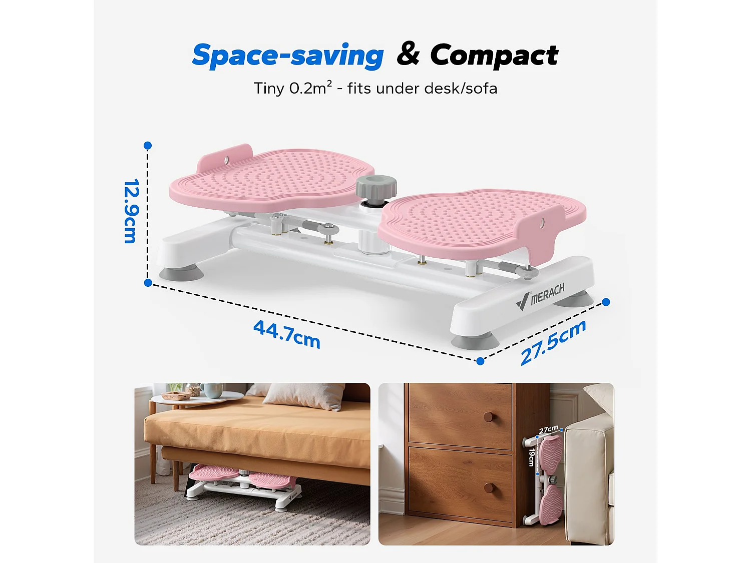 Plateau de torsion MERACH, Twist Board avec 2 cordes élastiques 2×10kg, tonifie corps et abdos, compact, charge 136kg, rose