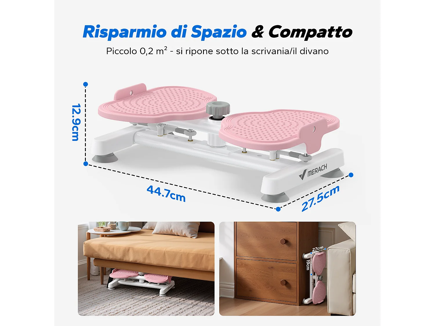 Plateau de torsion MERACH, Twist Board avec 2 cordes élastiques 2×10kg, tonifie corps et abdos, compact, charge 136kg, rose