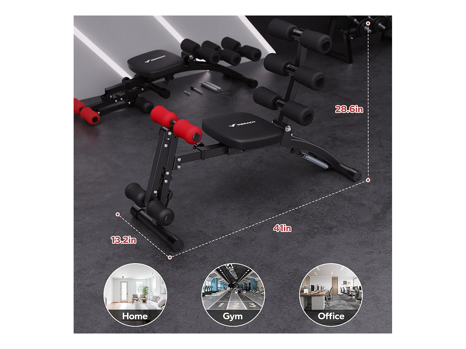 Banc de Musculation Multifonction Réglable MERACH, Renforcement Abdominal & Musculaire, Idéal pour Fitness à Domicile 130KG MAX
