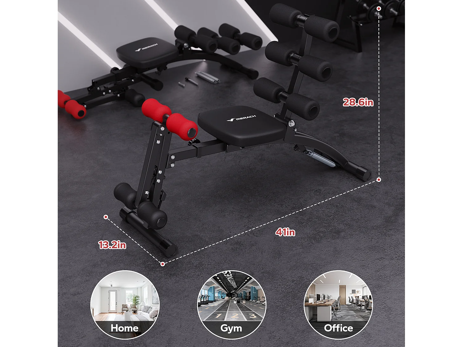 Banc de Musculation Multifonction Réglable MERACH, Renforcement Abdominal & Musculaire, Idéal pour Fitness à Domicile 130KG MAX