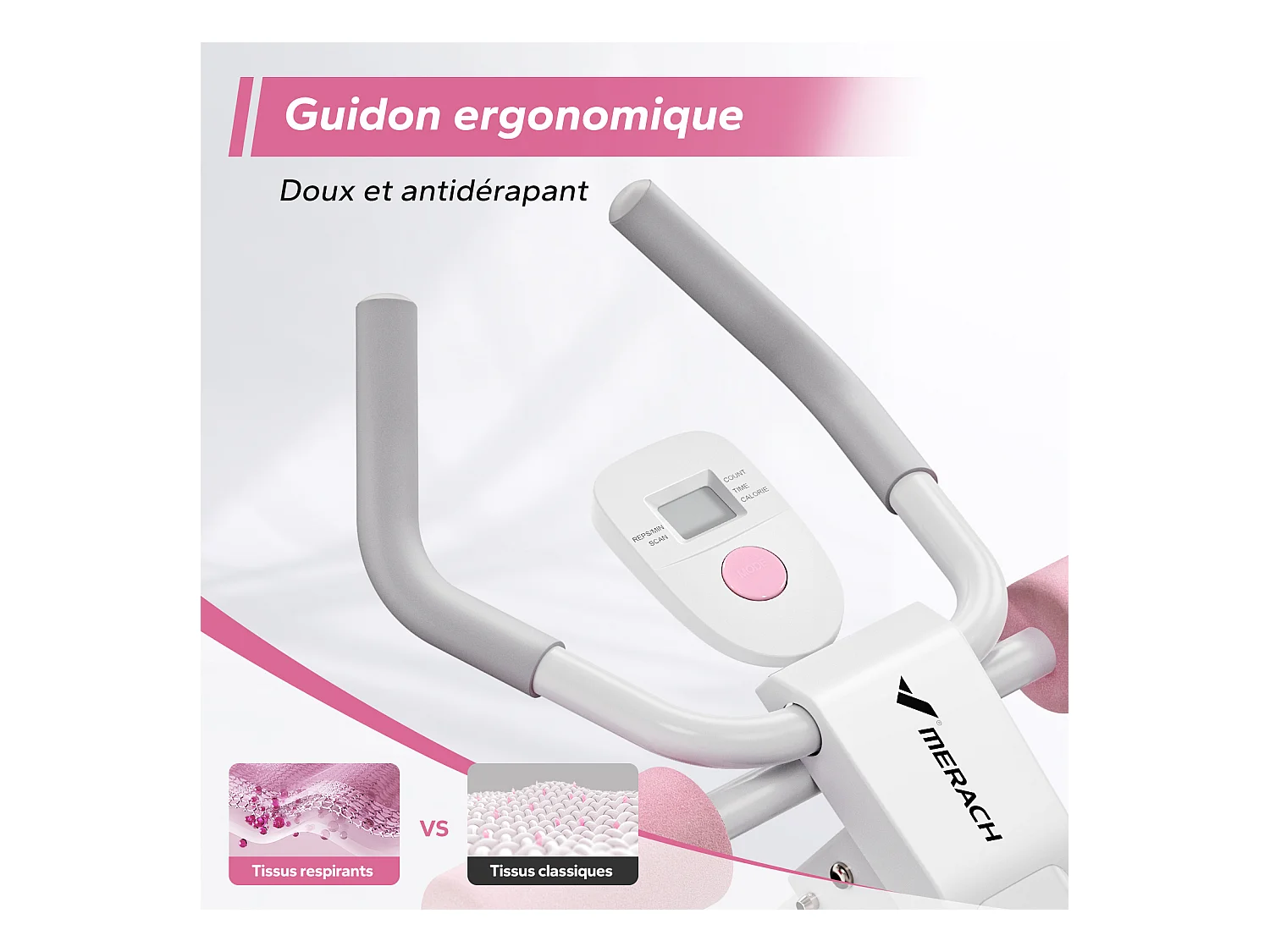 Appareil Abdos & Fessiers MERACH, 5 Niveaux, Inclinaison Réglable, Coussin U, Guidon Antidérapant, Écran LCD, Charge 200kg, Blanc