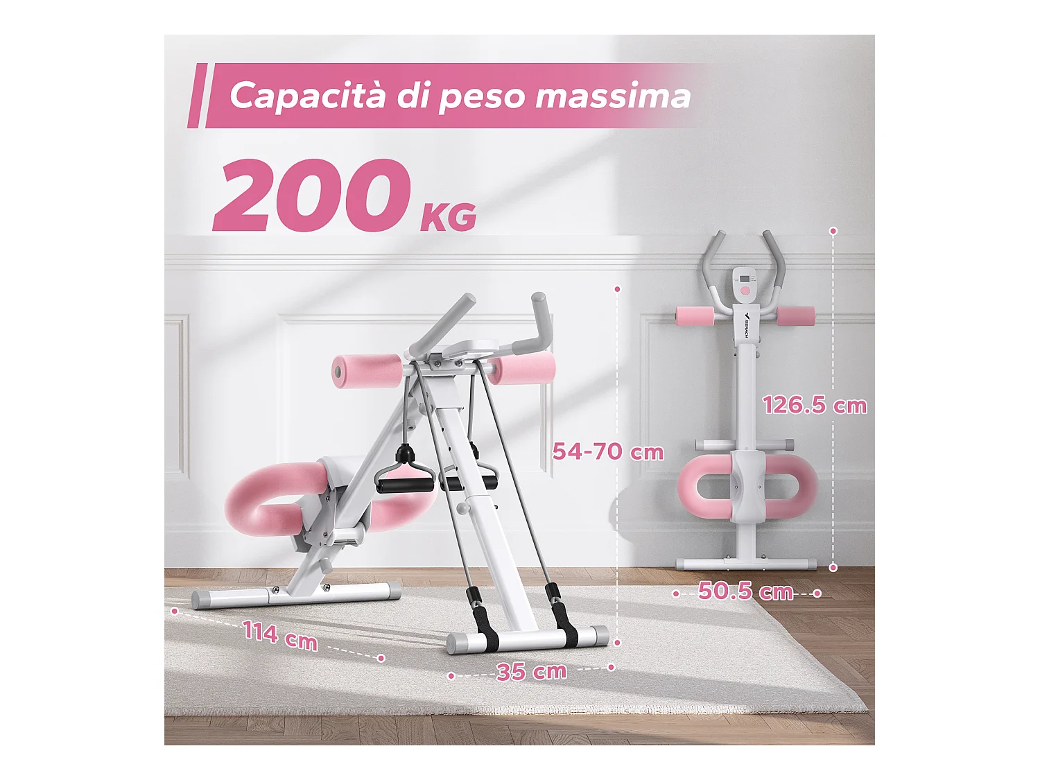 Appareil Abdos & Fessiers MERACH, 5 Niveaux, Inclinaison Réglable, Coussin U, Guidon Antidérapant, Écran LCD, Charge 200kg, Blanc