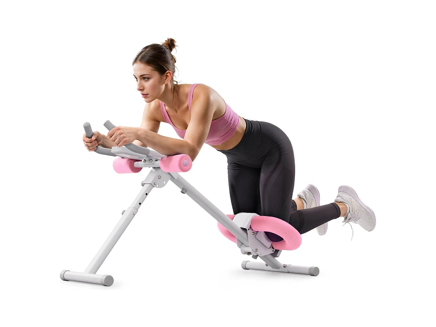 Attrezzo addome & glutei MERACH, 5 livelli, inclinazione regolabile, cuscino a U, manubrio antiscivolo, schermo LCD, carico 200 kg, bianco