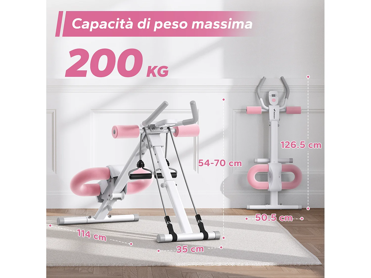 Appareil Abdos & Fessiers MERACH, 5 Niveaux, Inclinaison Réglable, Coussin U, Guidon Antidérapant, Écran LCD, Charge 200kg, Blanc