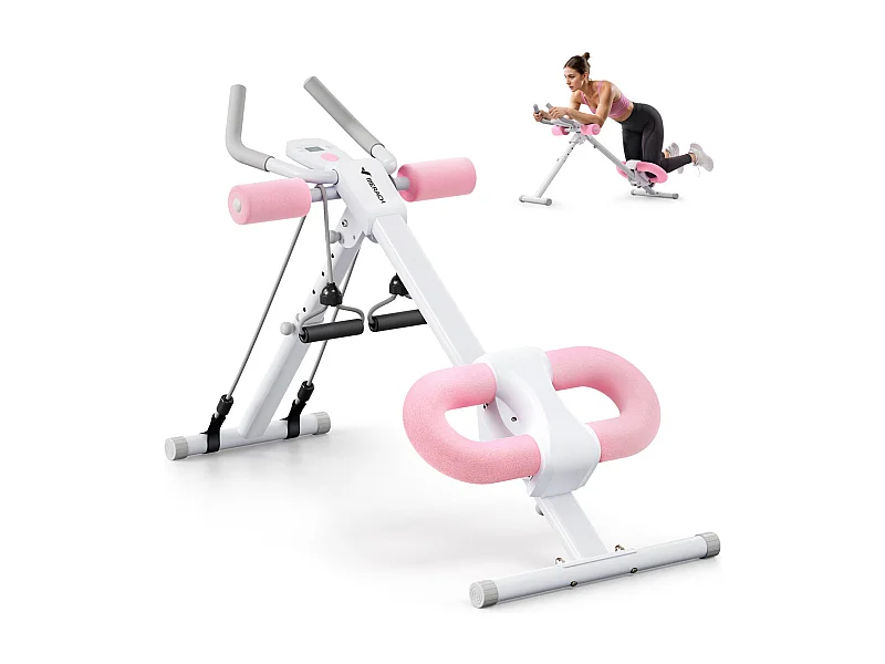 Appareil Abdos & Fessiers MERACH, 5 Niveaux, Inclinaison Réglable, Coussin U, Guidon Antidérapant, Écran LCD, Charge 200kg, Blanc