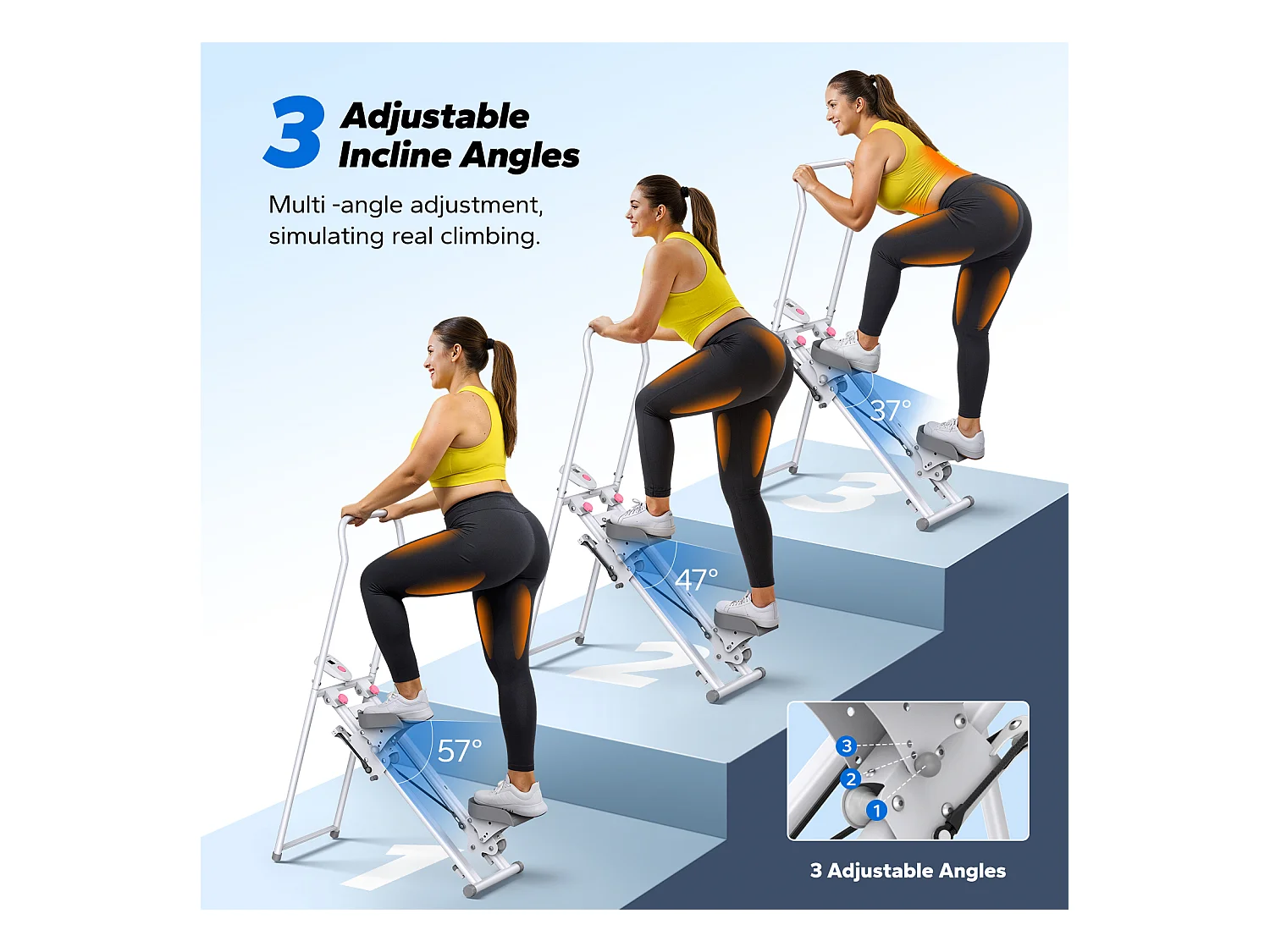 Stepper escalier pliable vertical MERACH, 2 niveaux de résistance, 3 positions de pédales ajustables, écran LCD, 136 kg, blanc