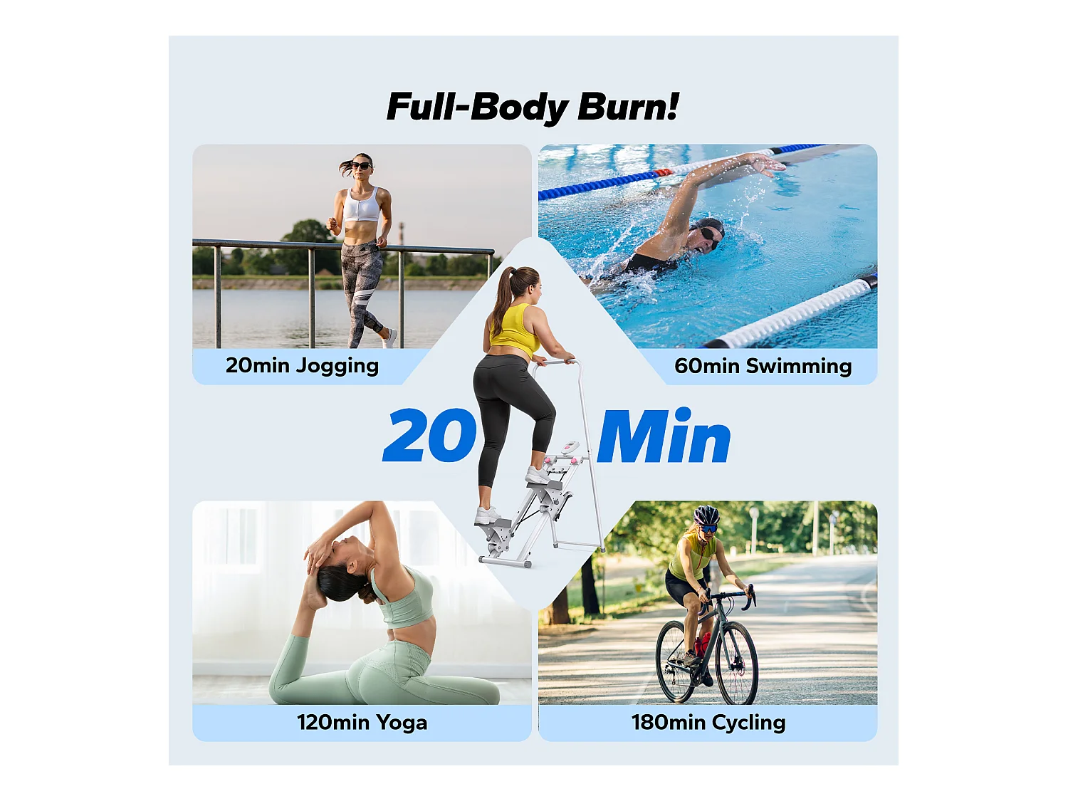 Stepper escalier pliable vertical MERACH, 2 niveaux de résistance, 3 positions de pédales ajustables, écran LCD, 136 kg, blanc