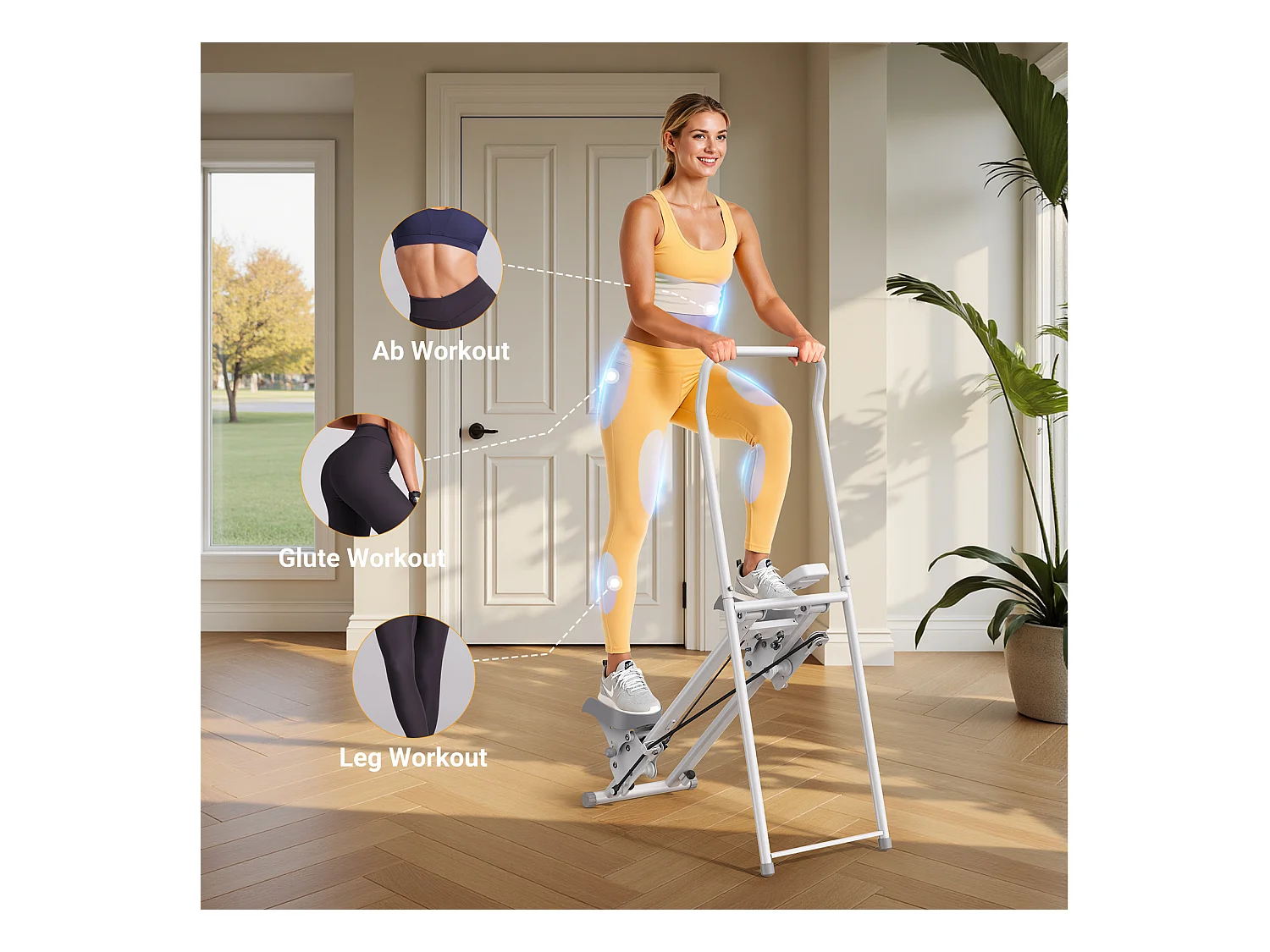 Stepper escalier pliable vertical MERACH, 2 niveaux de résistance, 3 positions de pédales ajustables, écran LCD, 136 kg, blanc