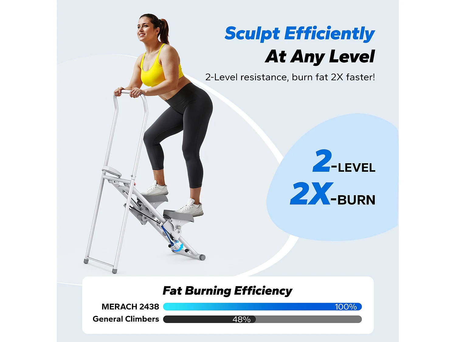 Stepper escalier pliable vertical MERACH, 2 niveaux de résistance, 3 positions de pédales ajustables, écran LCD, 136 kg, blanc