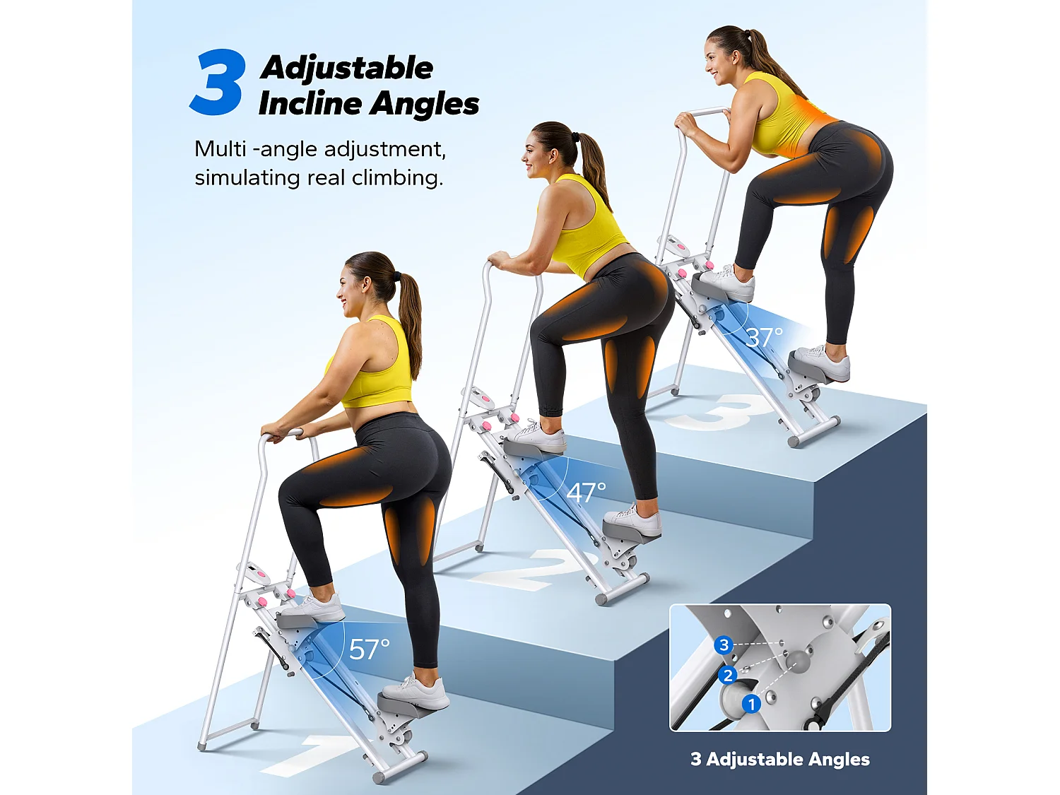 Stepper escalier pliable vertical MERACH, 2 niveaux de résistance, 3 positions de pédales ajustables, écran LCD, 136 kg, blanc