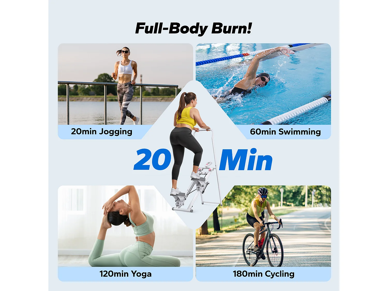 Stepper escalier pliable vertical MERACH, 2 niveaux de résistance, 3 positions de pédales ajustables, écran LCD, 136 kg, blanc