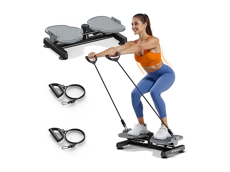 Plateau de torsion MERACH, Twist Board avec 2 cordes élastiques 2×10kg, sculpte taille et abdos, silencieux, charge 136kg, noir