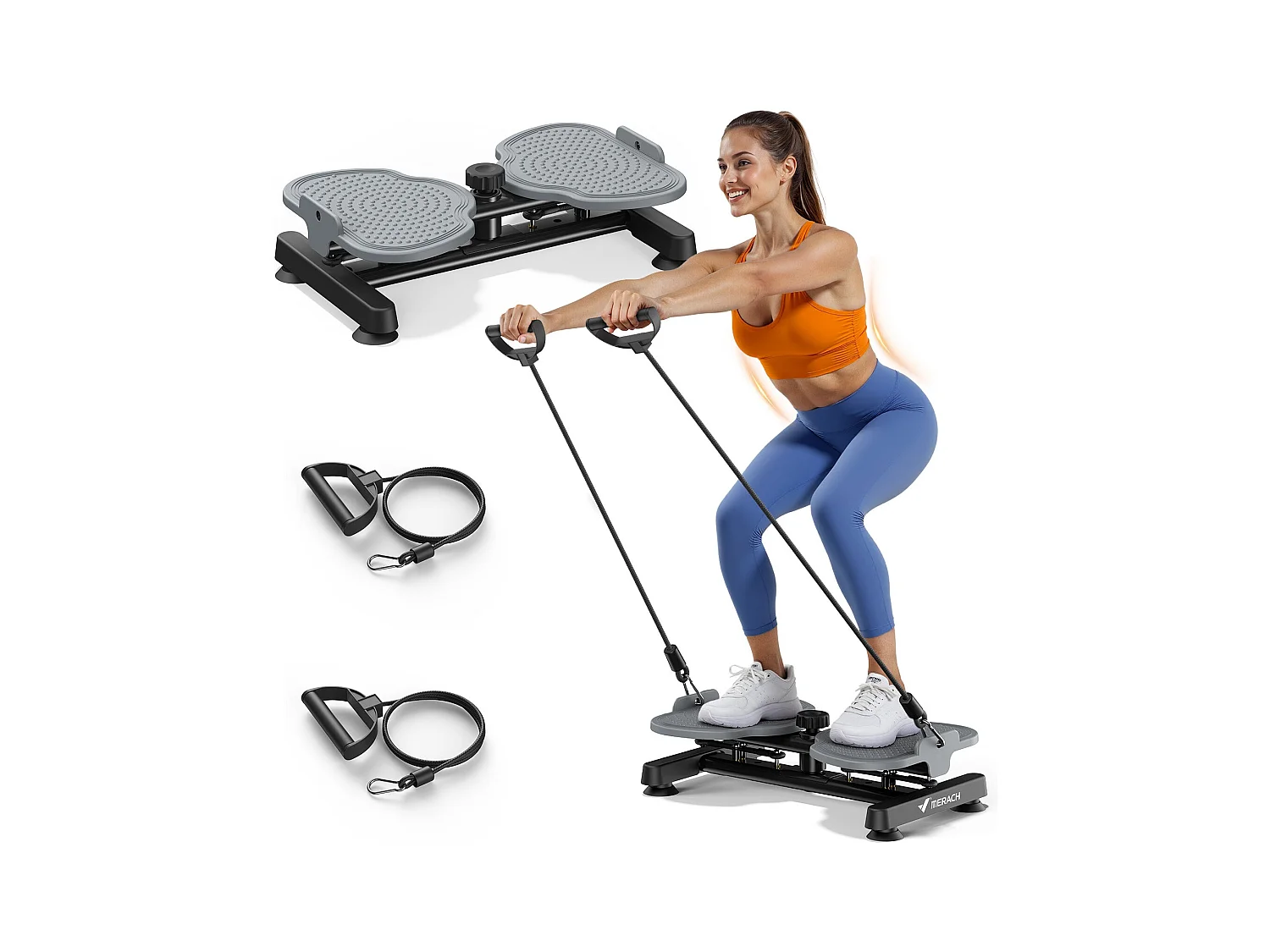 Plateau de torsion MERACH, Twist Board avec 2 cordes élastiques 2×10kg, sculpte taille et abdos, silencieux, charge 136kg, noir