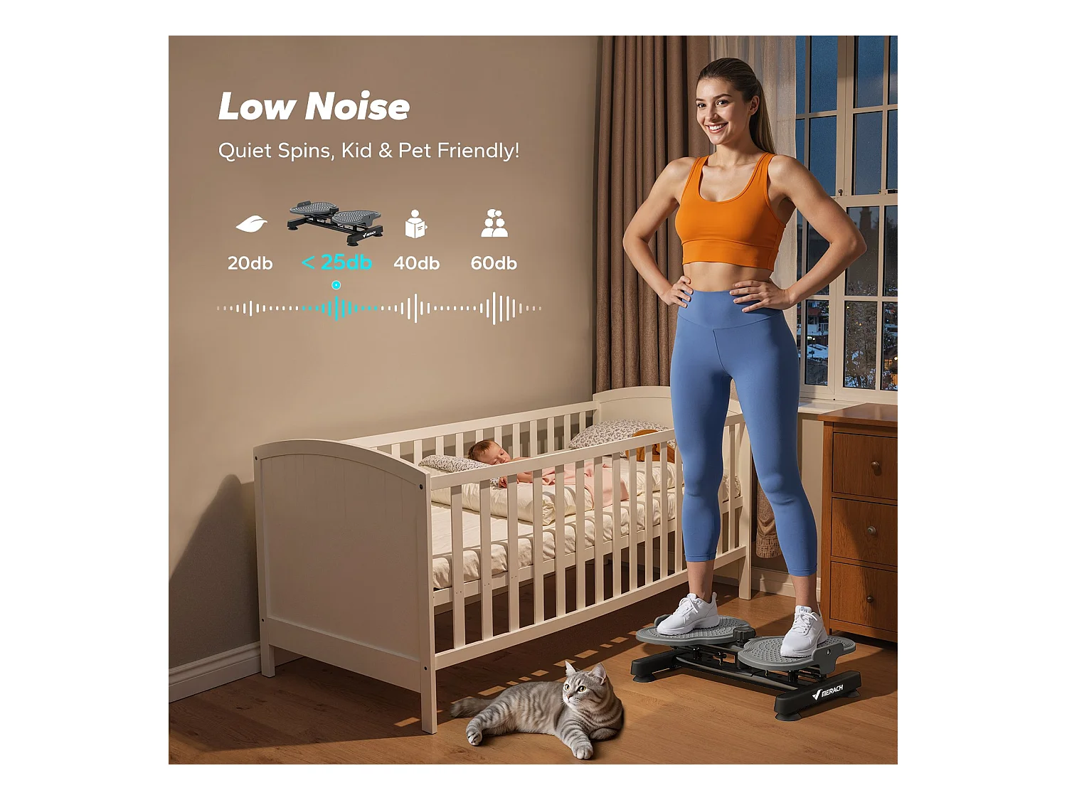 Plateau de torsion MERACH, Twist Board avec 2 cordes élastiques 2×10kg, sculpte taille et abdos, silencieux, charge 136kg, noir