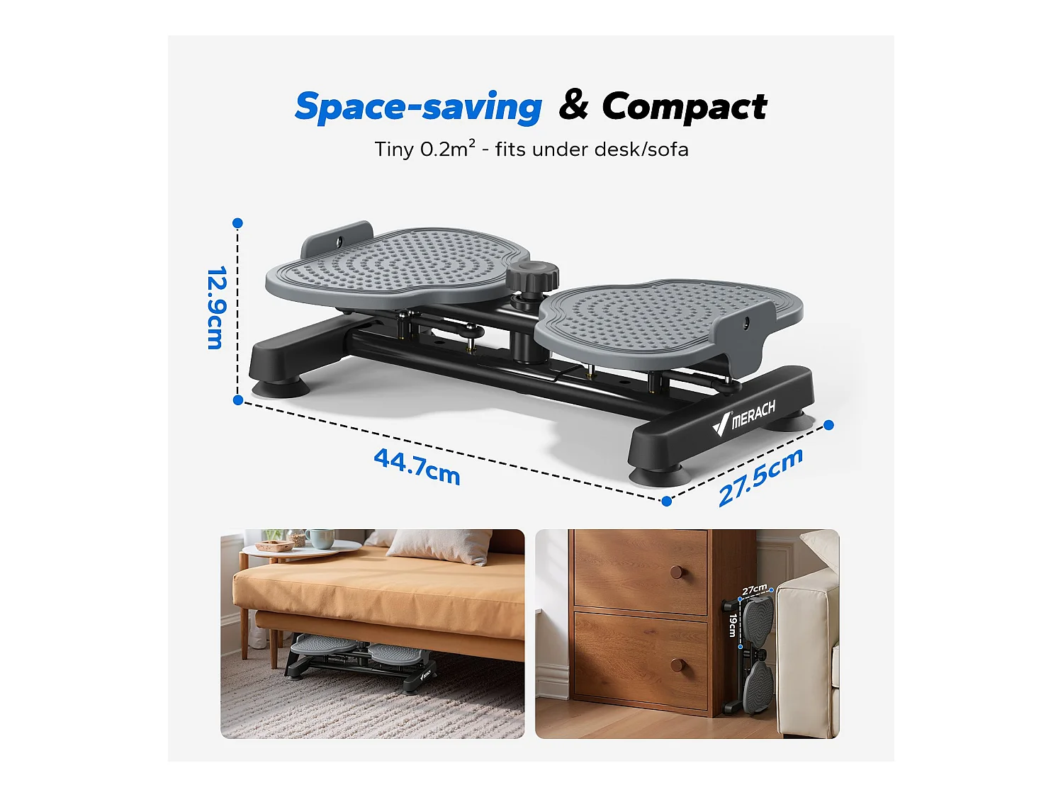 Plateau de torsion MERACH, Twist Board avec 2 cordes élastiques 2×10kg, sculpte taille et abdos, silencieux, charge 136kg, noir