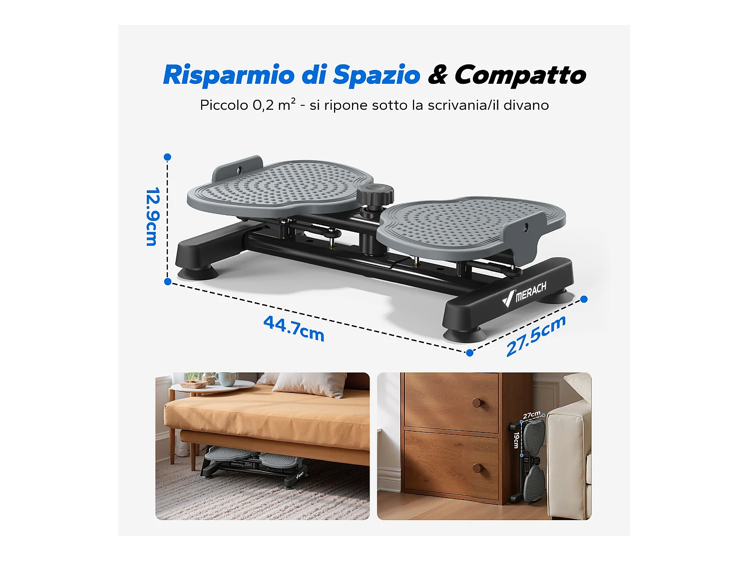 Plateau de torsion MERACH, Twist Board avec 2 cordes élastiques 2×10kg, sculpte taille et abdos, silencieux, charge 136kg, noir