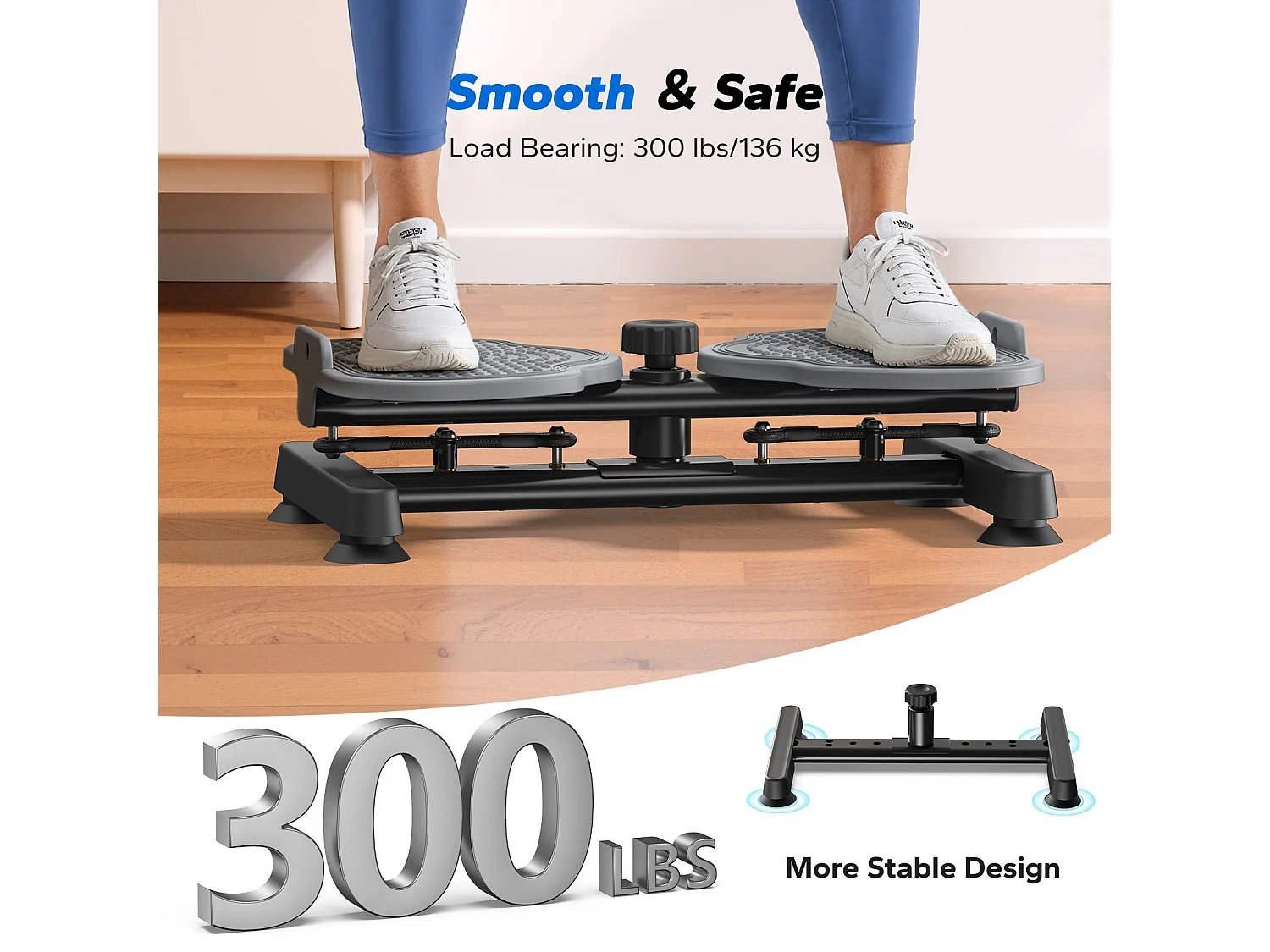 Plateau de torsion MERACH, Twist Board avec 2 cordes élastiques 2×10kg, sculpte taille et abdos, silencieux, charge 136kg, noir