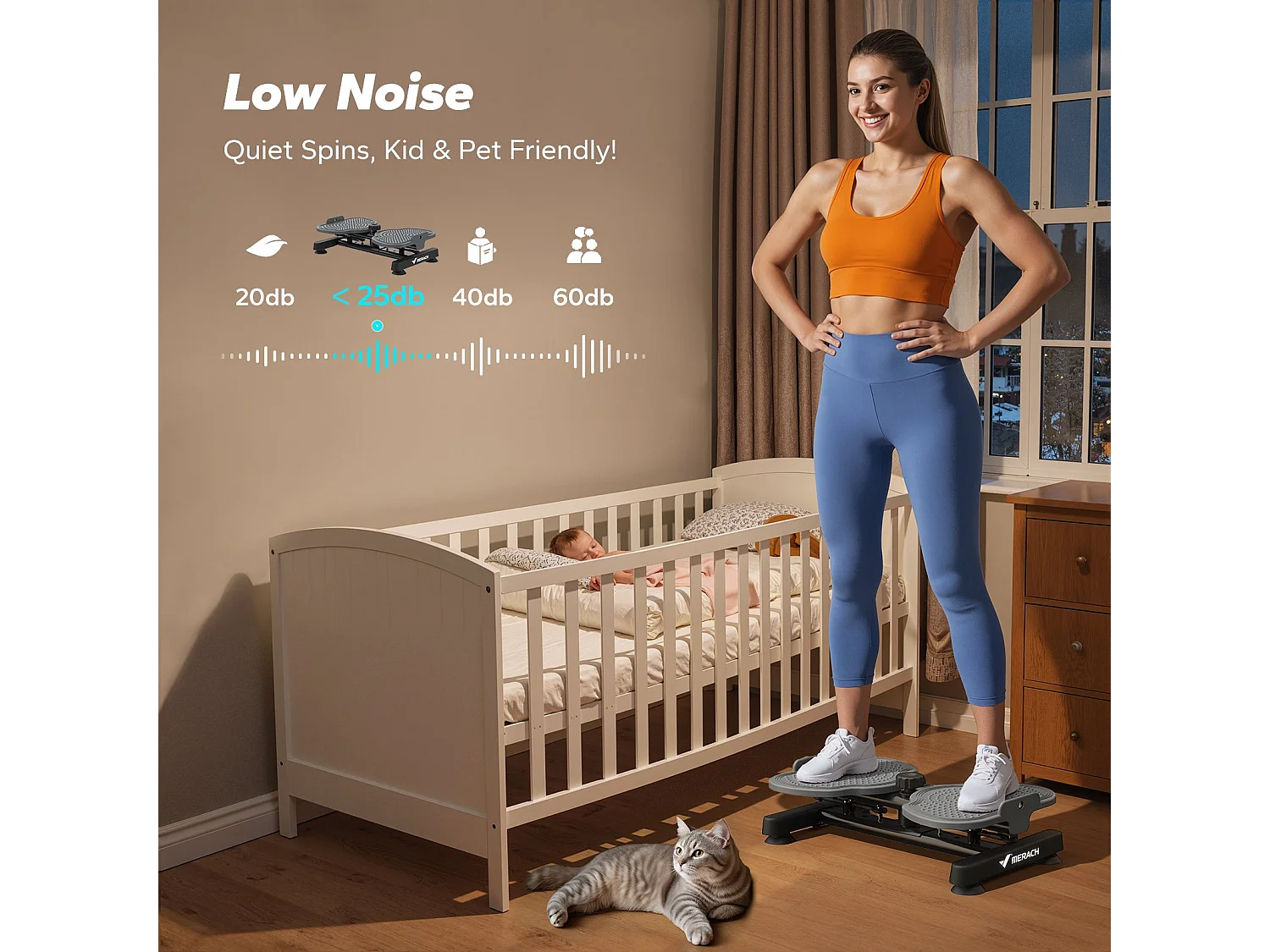 Plateau de torsion MERACH, Twist Board avec 2 cordes élastiques 2×10kg, sculpte taille et abdos, silencieux, charge 136kg, noir