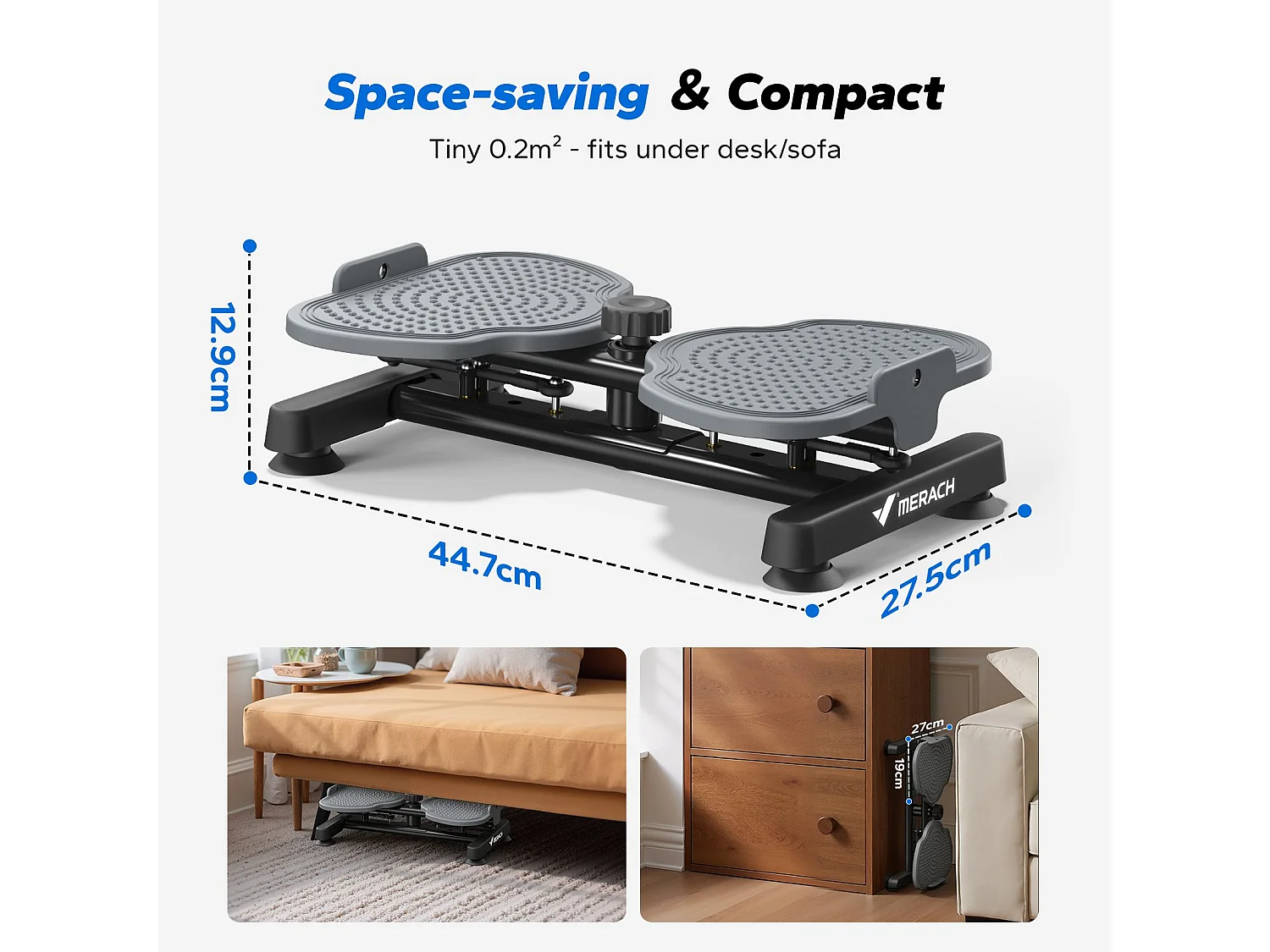 Plateau de torsion MERACH, Twist Board avec 2 cordes élastiques 2×10kg, sculpte taille et abdos, silencieux, charge 136kg, noir