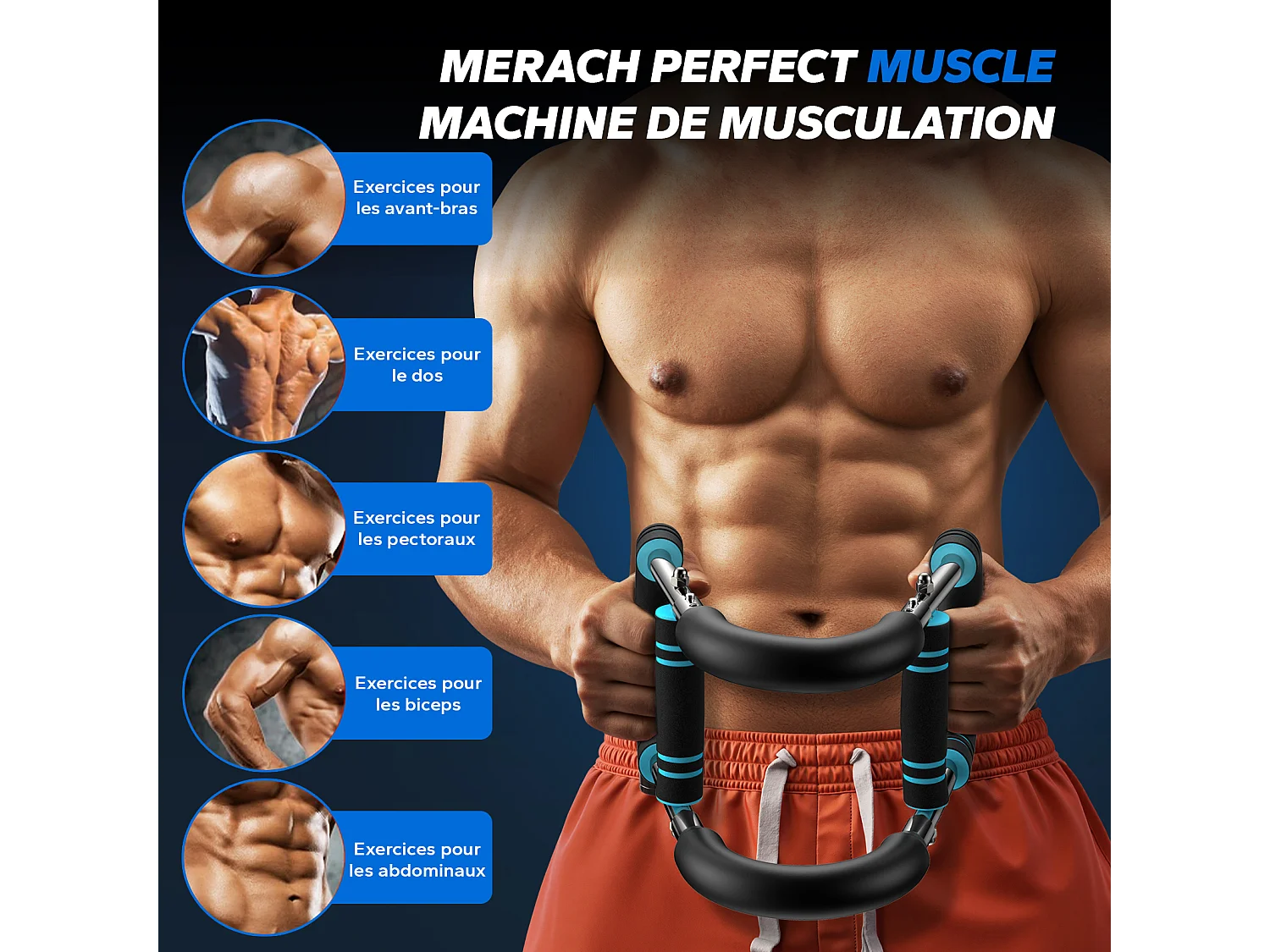 Entraîneur de bras réglable, MERACH Twister, ressort 27-50 kg, poignée antidérapante, exercices bras/pectoraux/biceps/dos, max 150 kg