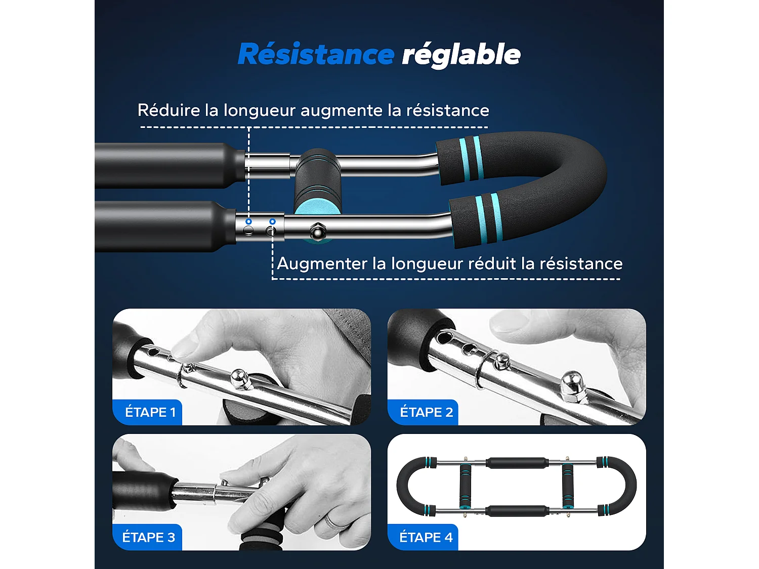 Entraîneur de bras réglable, MERACH Twister, ressort 27-50 kg, poignée antidérapante, exercices bras/pectoraux/biceps/dos, max 150 kg