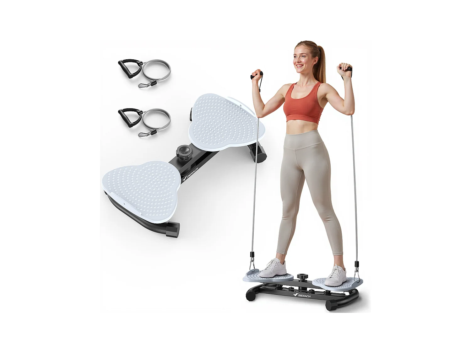 Attrezzo per torsione vita MERACH con bande elastiche di resistenza, motivo antiscivolo, carico max 136 kg, silenzioso, nero