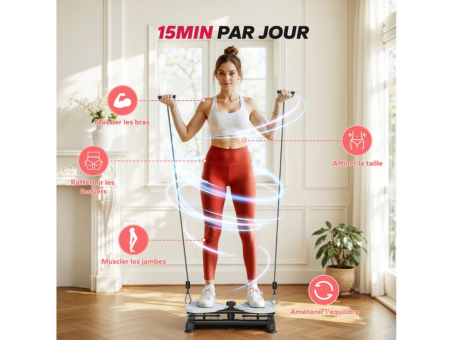 Appareil de Torsion Taille MERACH, Avec Bandes Élastiques de Résistance, Motif antidérapant, Charge Max 136 kg, Silencieux, Noir