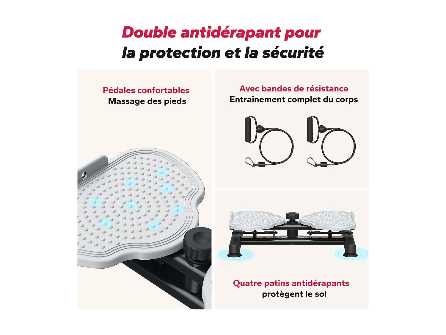Attrezzo per torsione vita MERACH con bande elastiche di resistenza, motivo antiscivolo, carico max 136 kg, silenzioso, nero