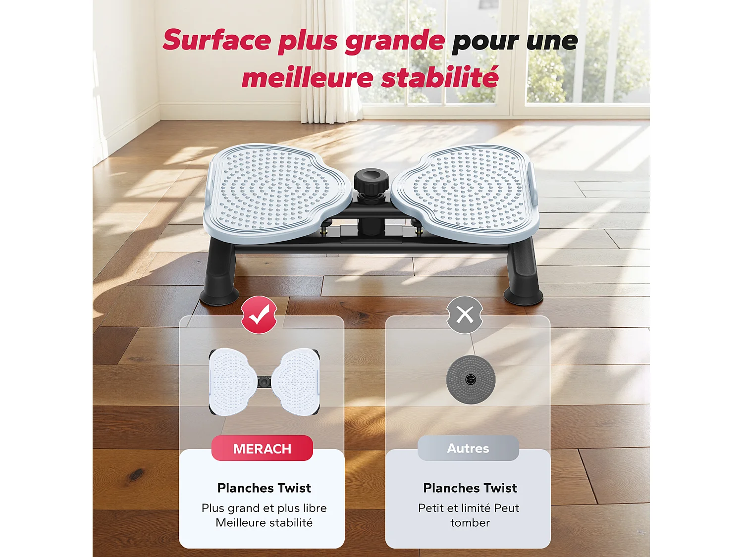 MERACH Multitrainer - Twist Waist Disc Board, Buikspiertrainer met Versterkte Koordtrek - tot 136 kg - Antislip Geluidsarme Thuistrainer