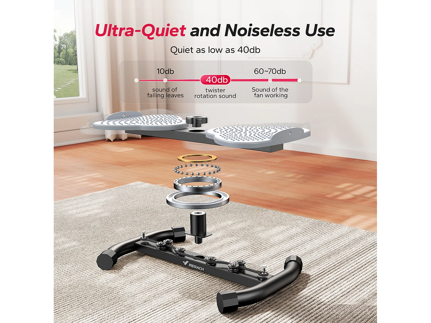 MERACH Multitrainer - Twist Waist Disc Board, Buikspiertrainer met Versterkte Koordtrek - tot 136 kg - Antislip Geluidsarme Thuistrainer