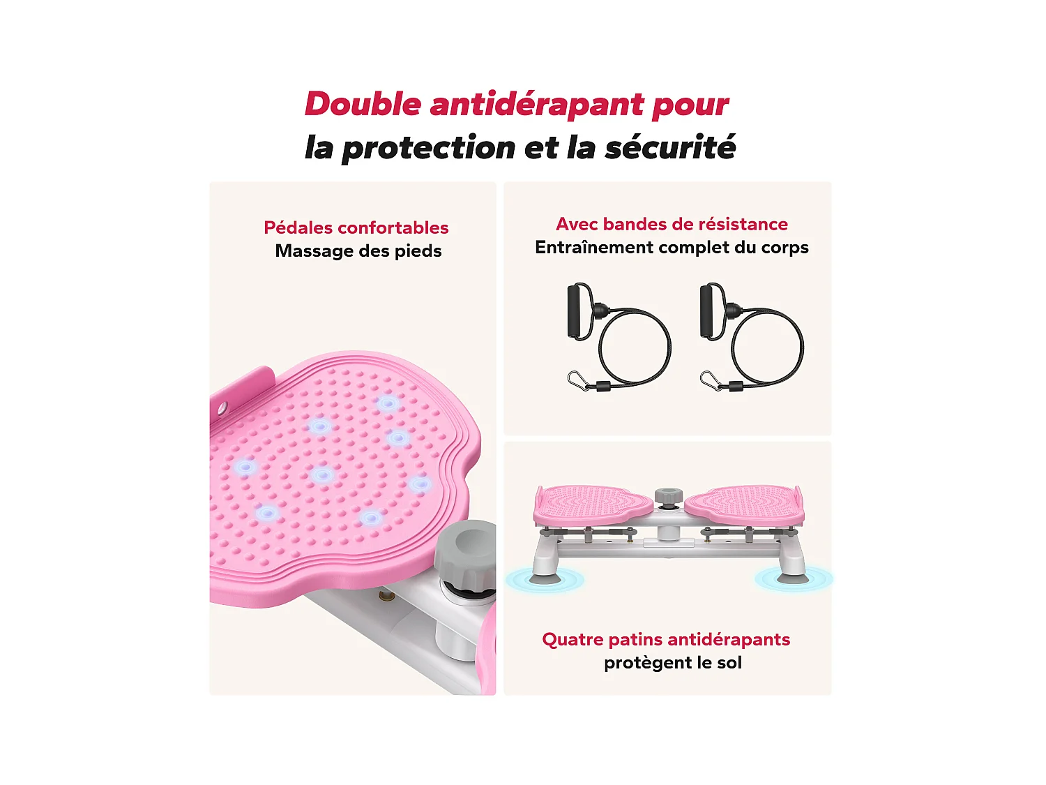 Attrezzo per torsione vita MERACH con bande elastiche di resistenza, presa sicura, carico max 136 kg, silenzioso, bianco