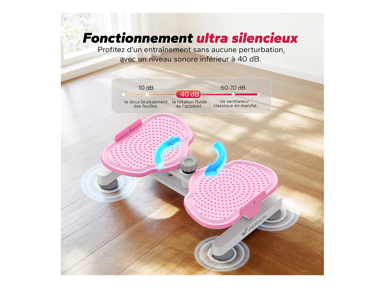 Attrezzo per torsione vita MERACH con bande elastiche di resistenza, presa sicura, carico max 136 kg, silenzioso, bianco