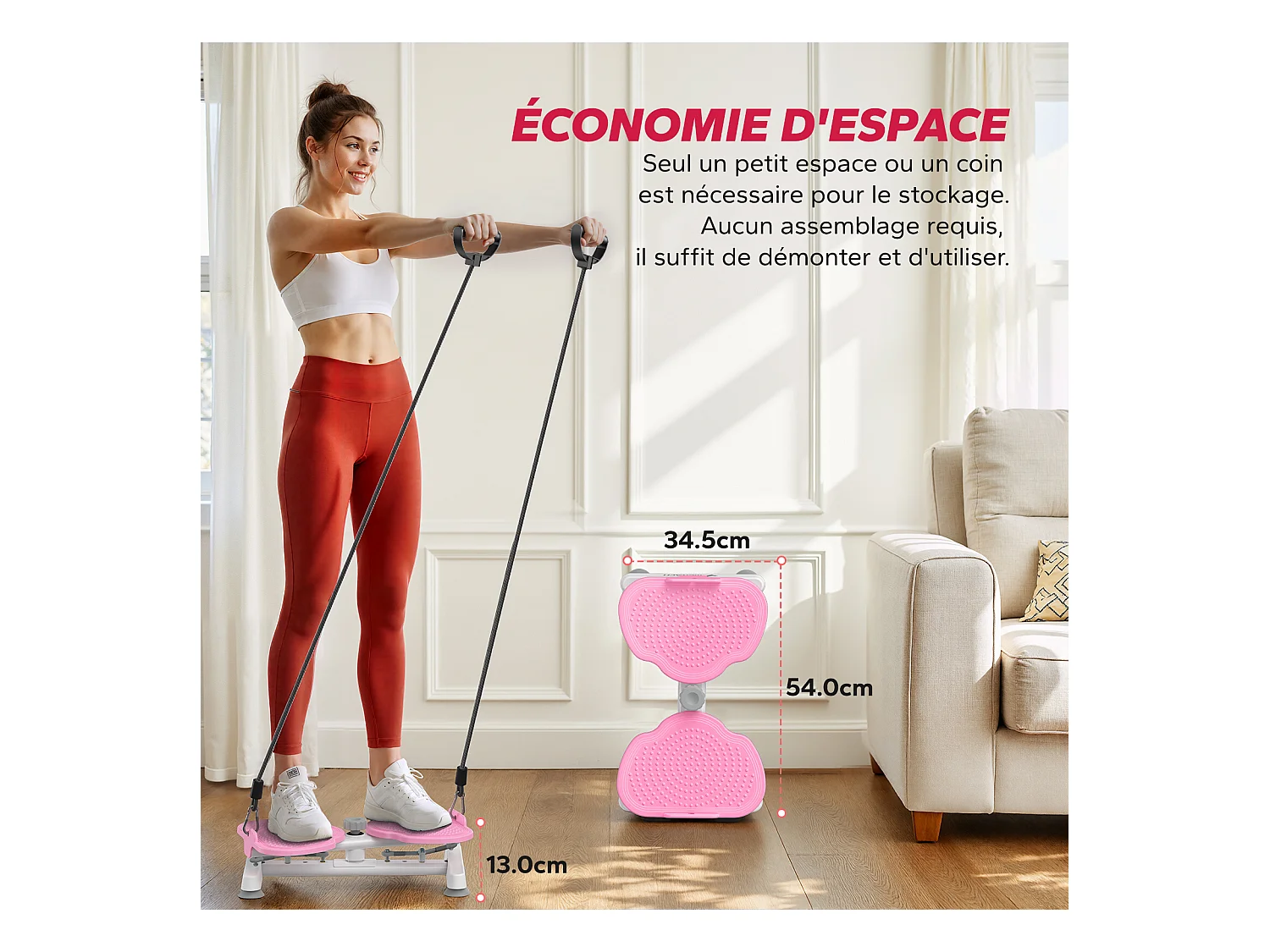 Attrezzo per torsione vita MERACH con bande elastiche di resistenza, presa sicura, carico max 136 kg, silenzioso, bianco