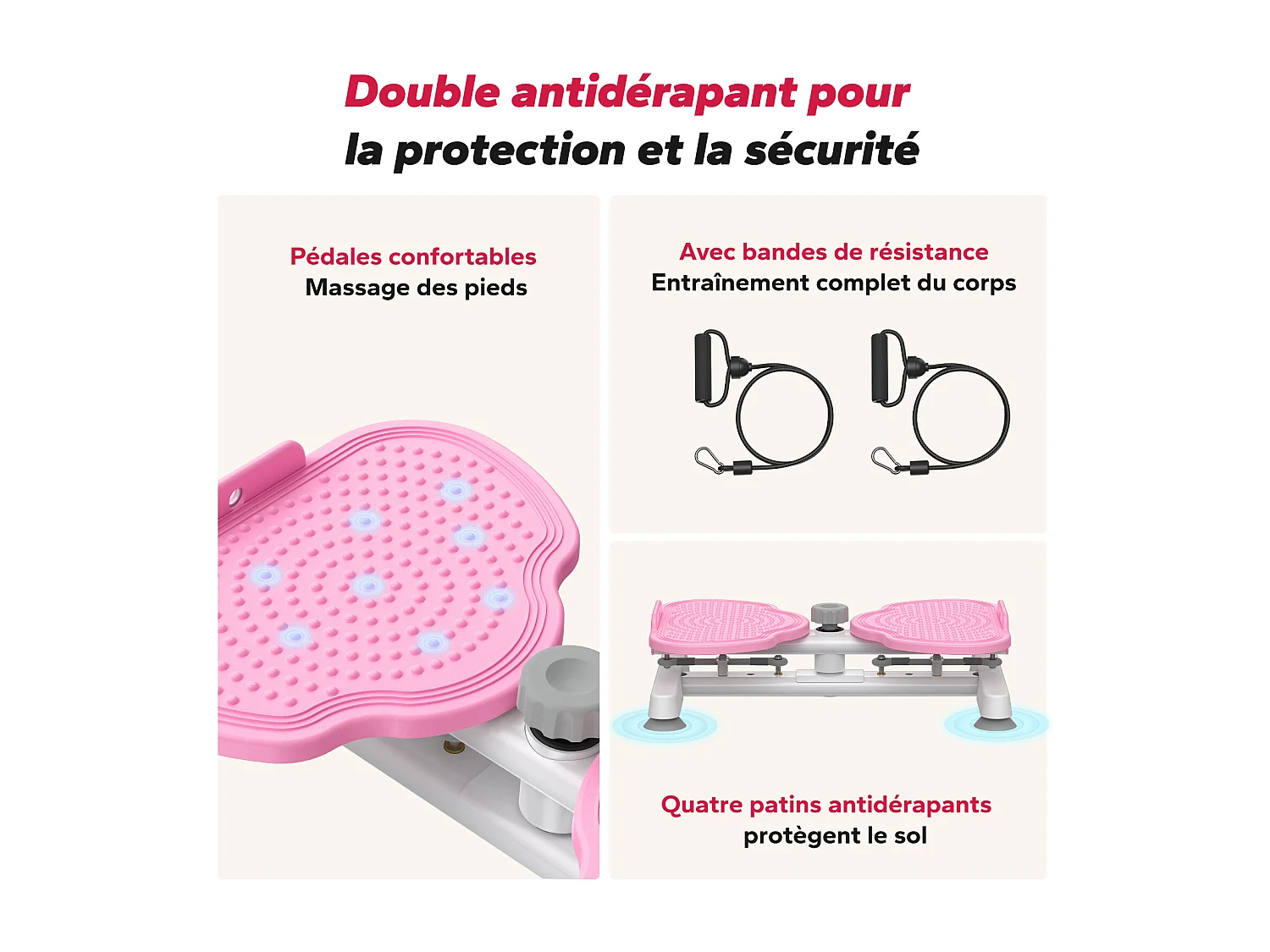 Attrezzo per torsione vita MERACH con bande elastiche di resistenza, presa sicura, carico max 136 kg, silenzioso, bianco