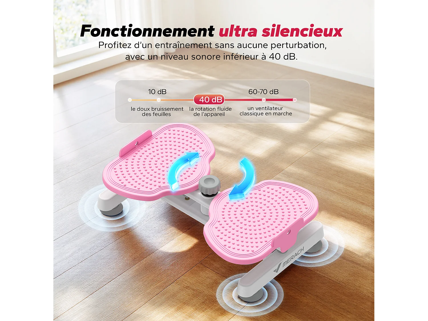 Attrezzo per torsione vita MERACH con bande elastiche di resistenza, presa sicura, carico max 136 kg, silenzioso, bianco