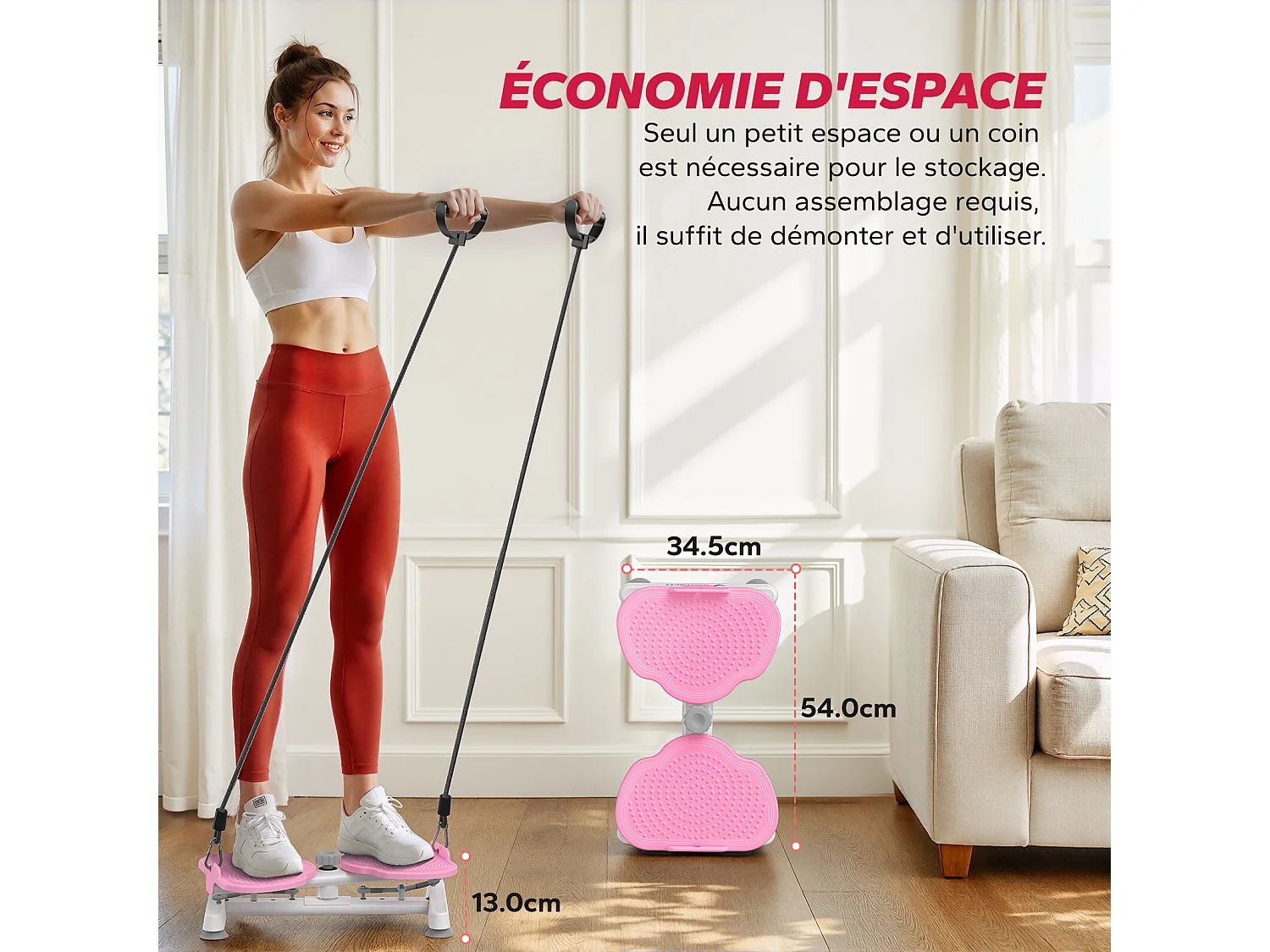 Attrezzo per torsione vita MERACH con bande elastiche di resistenza, presa sicura, carico max 136 kg, silenzioso, bianco