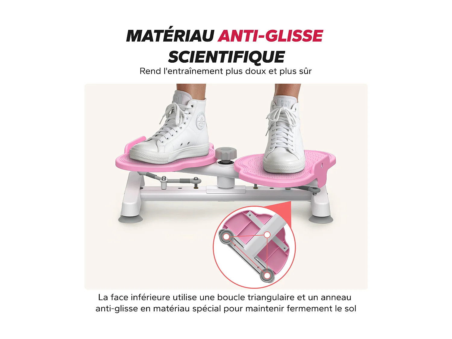 Attrezzo per torsione vita MERACH con bande elastiche di resistenza, presa sicura, carico max 136 kg, silenzioso, bianco