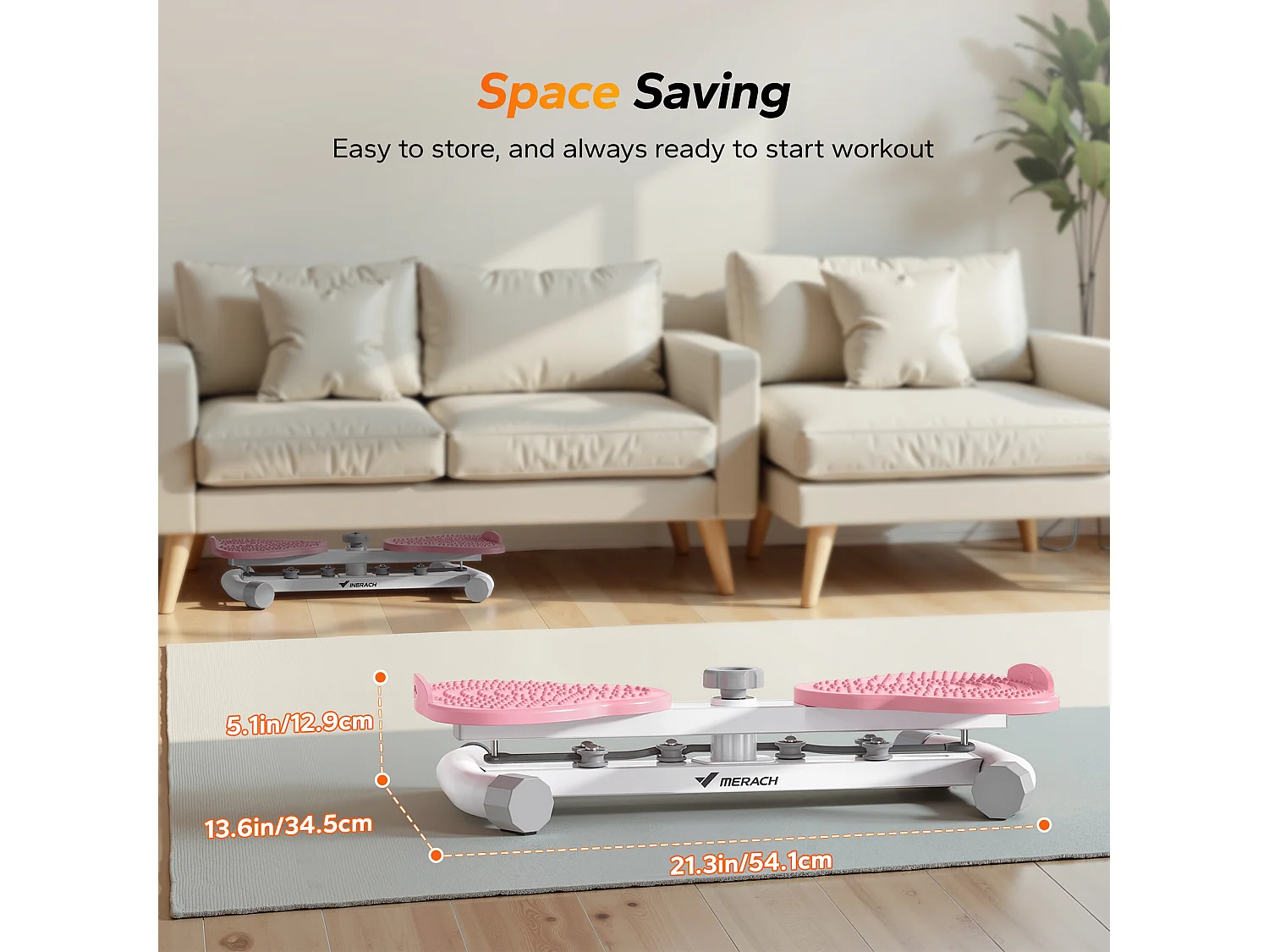 Attrezzo per torsione vita MERACH con bande elastiche di resistenza, presa sicura, carico max 136 kg, silenzioso, bianco