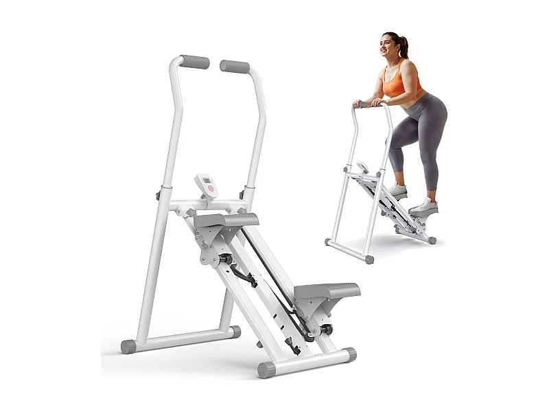 Stepper vertical pliable MERACH, 3 niveaux de résistance, guidon réglable en hauteur et direction, écran LCD, charge 150 kg, blanc