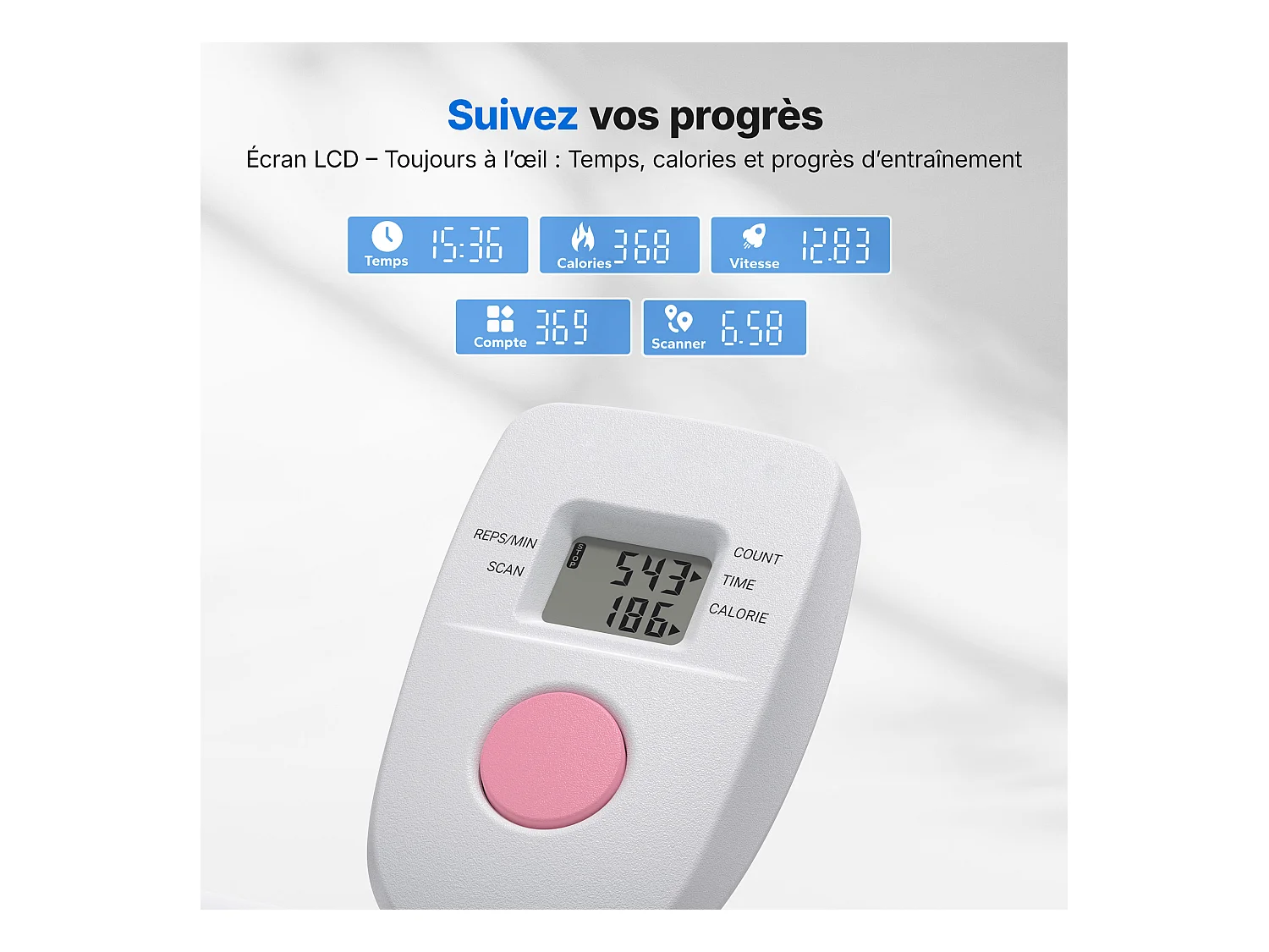 Stepper vertical pliable MERACH, 3 niveaux de résistance, guidon réglable en hauteur et direction, écran LCD, charge 150 kg, blanc