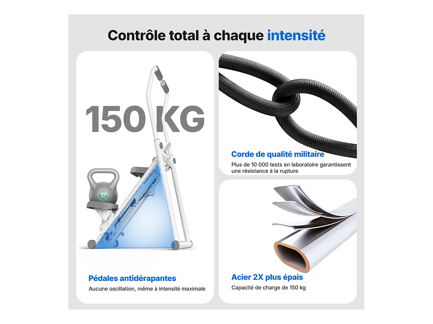 Stepper vertical pliable MERACH, 3 niveaux de résistance, guidon réglable en hauteur et direction, écran LCD, charge 150 kg, blanc