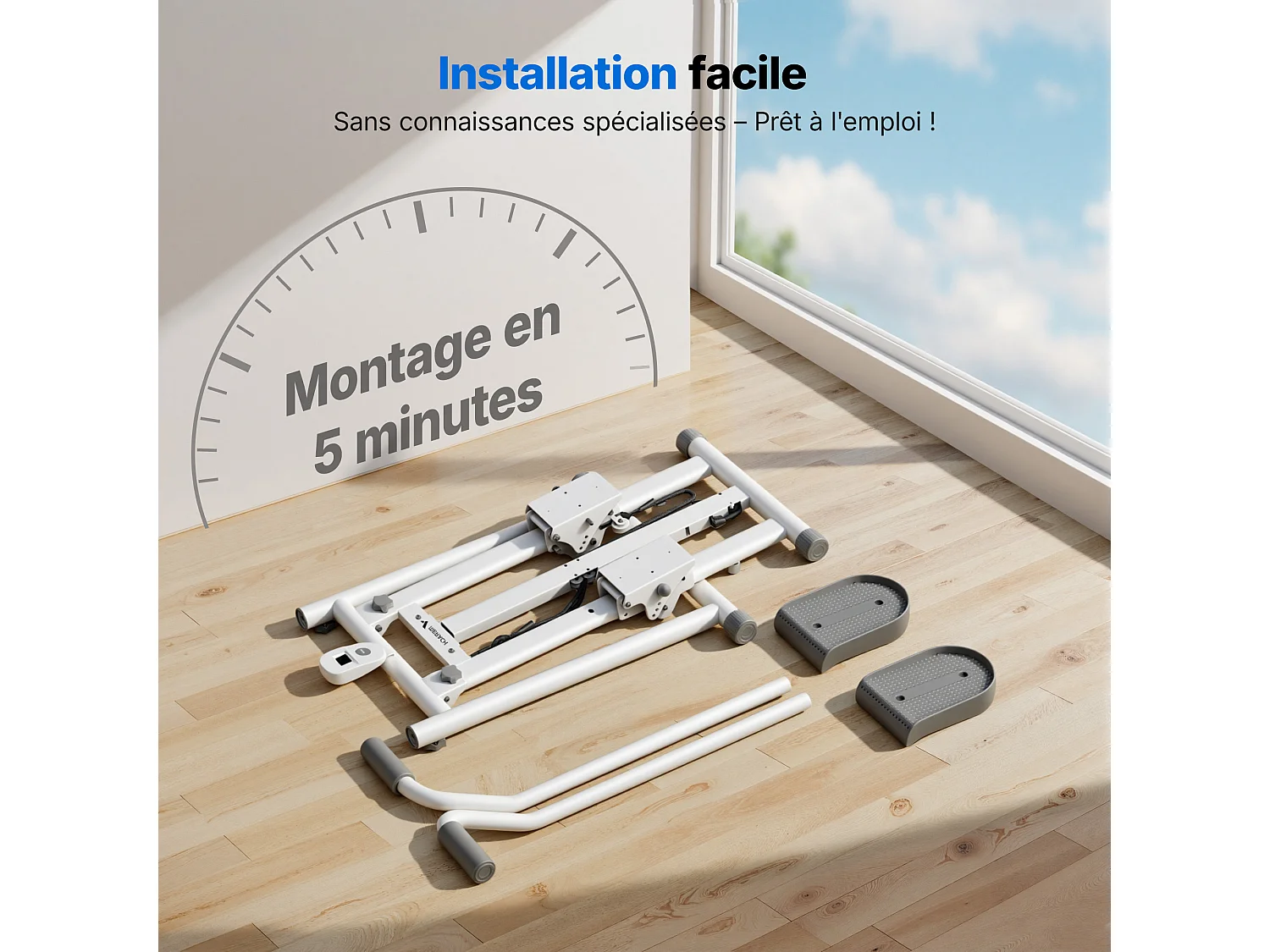 Stepper verticale pieghevole MERACH, 3 livelli di resistenza, manubrio regolabile in altezza e direzione, display LCD, carico max 150 kg, bianco