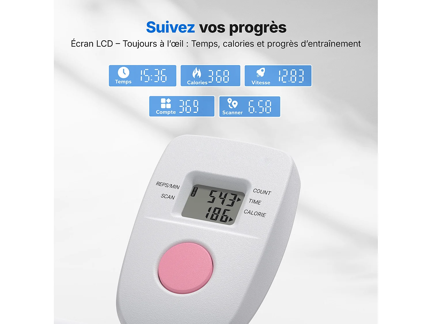 Stepper vertical pliable MERACH, 3 niveaux de résistance, guidon réglable en hauteur et direction, écran LCD, charge 150 kg, blanc