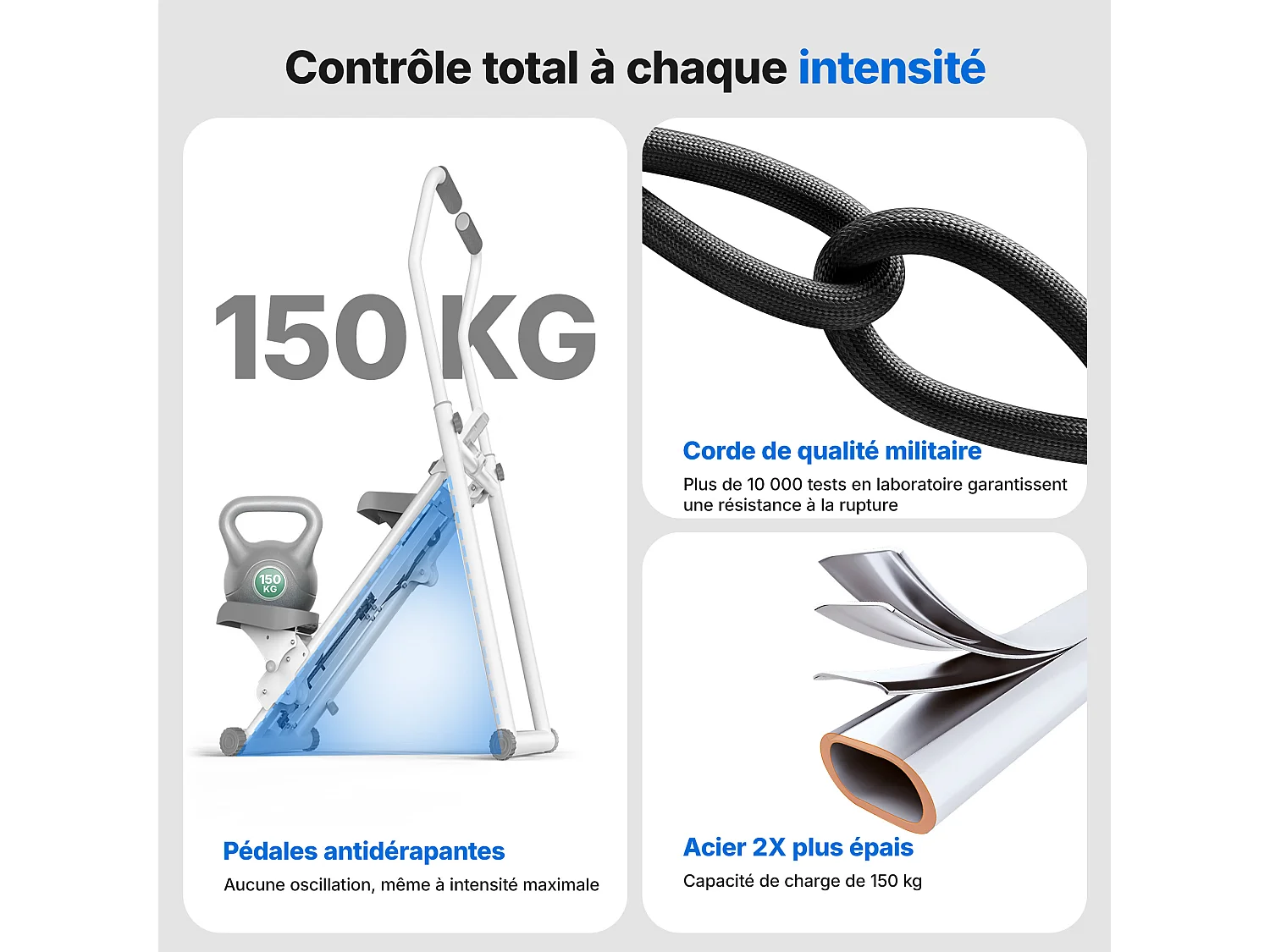 Stepper vertical pliable MERACH, 3 niveaux de résistance, guidon réglable en hauteur et direction, écran LCD, charge 150 kg, blanc