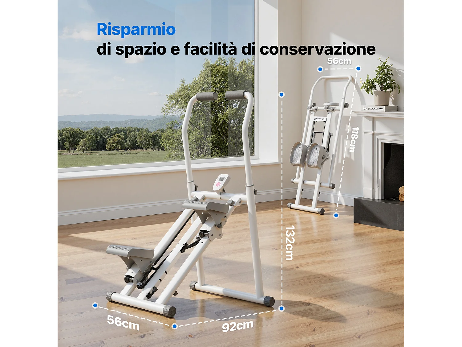 Stepper vertical pliable MERACH, 3 niveaux de résistance, guidon réglable en hauteur et direction, écran LCD, charge 150 kg, blanc