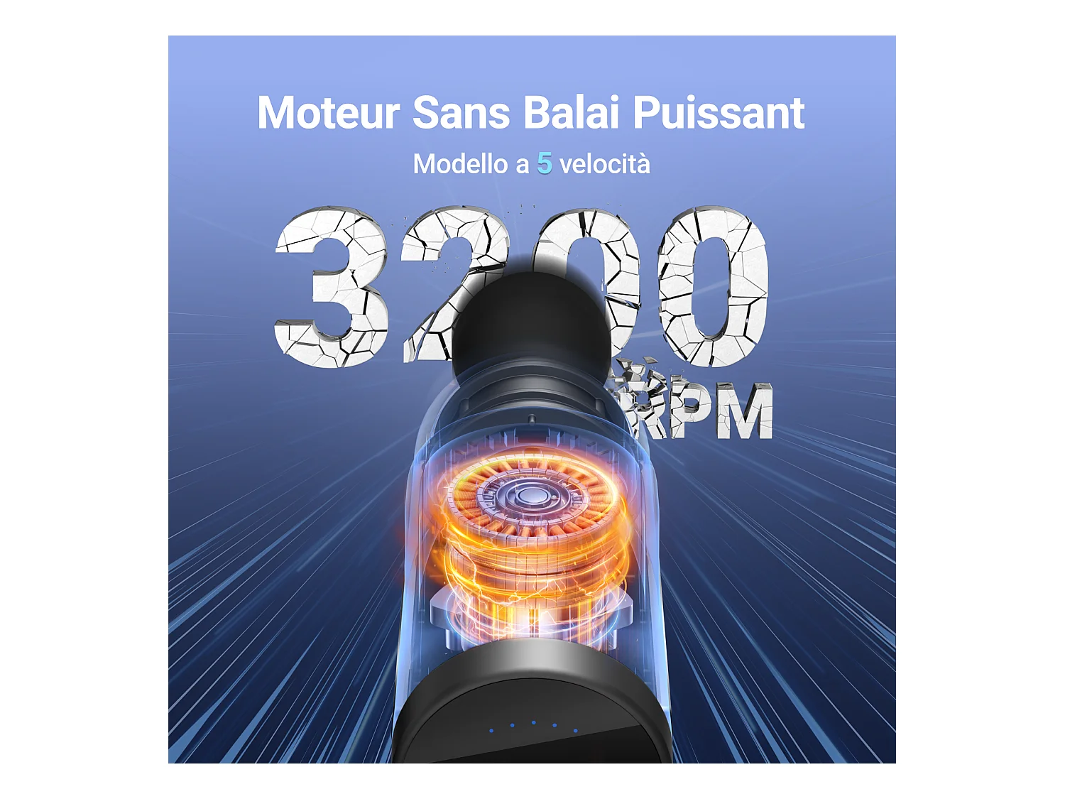 Pistolet de Massage Électrique, MERACH, Puissant 40W, 4 Têtes, 3 Vitesses, Soulagement Musculaire & Récupération Sportive