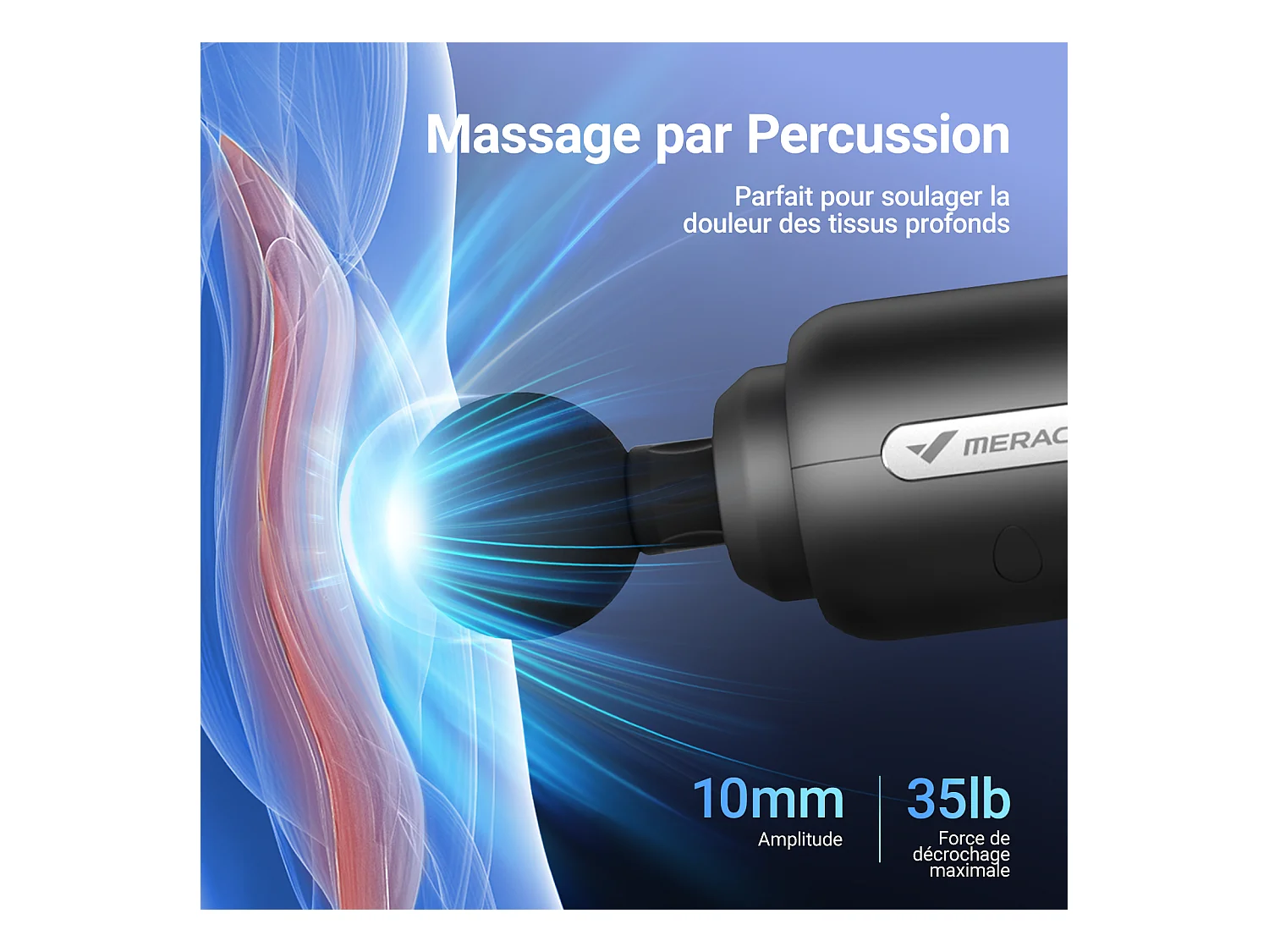 Pistolet de Massage Électrique, MERACH, Puissant 40W, 4 Têtes, 3 Vitesses, Soulagement Musculaire & Récupération Sportive